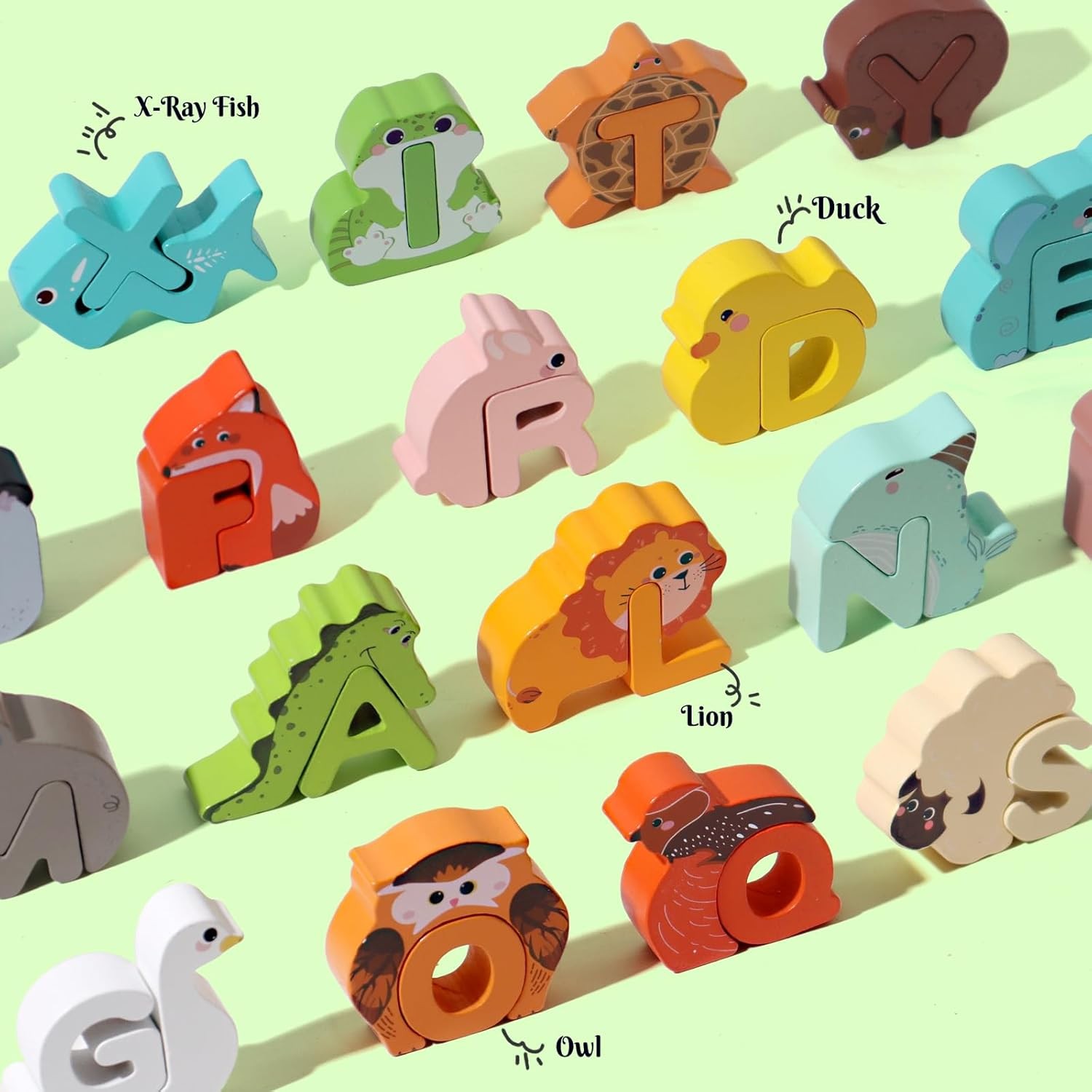 52PC Matching Game, Wooden Alphabet Animal Puzzles ABC Peg Puzzles f/Age 3+ Kids