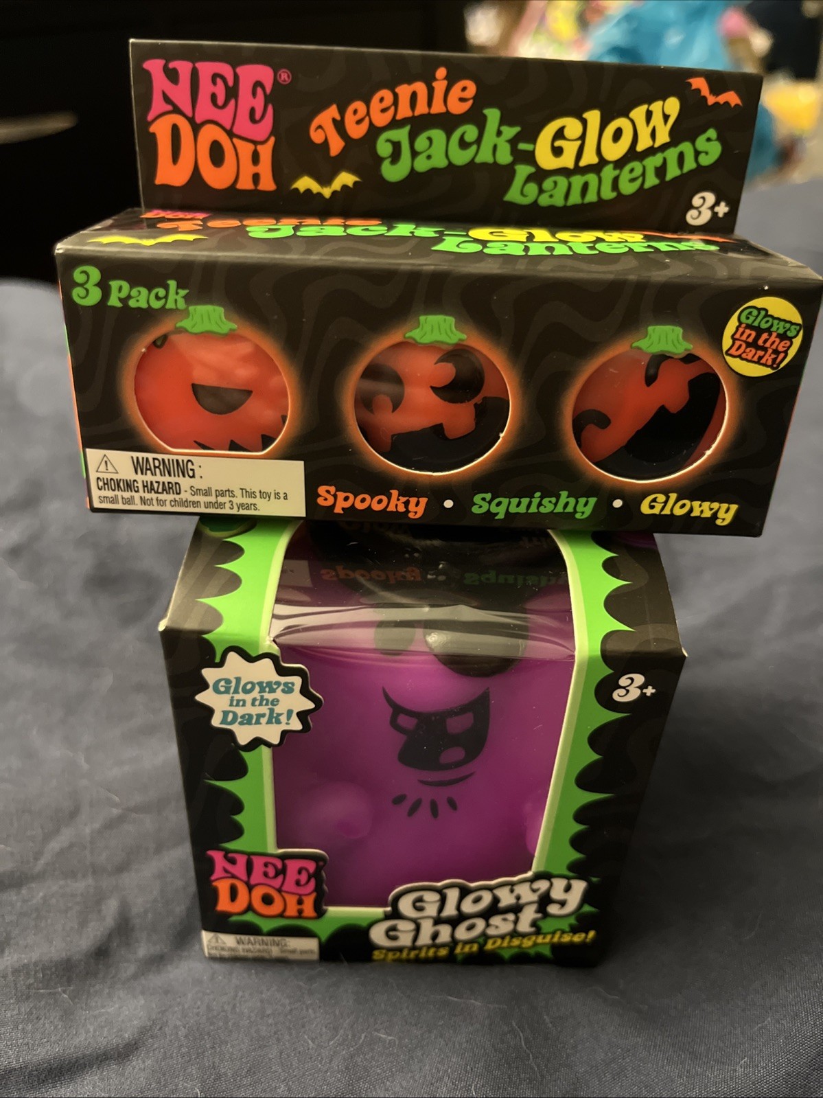 Schylling Nee Doh Glowy Ghost (Purple) and 3pk Teenie Jack Glow Lanterns NEW