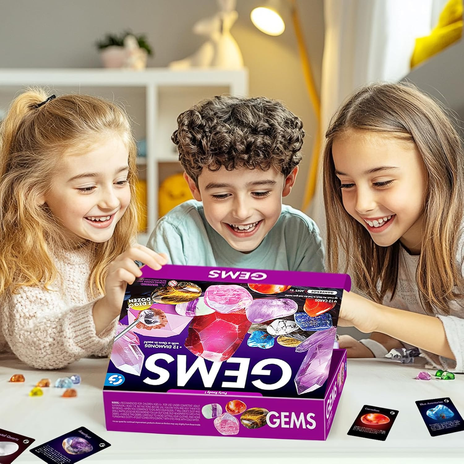 Gemstone Dig Kit, Dig up 12 Real Rocks and Minerals, Gem Digging Kit, Toy Geolog
