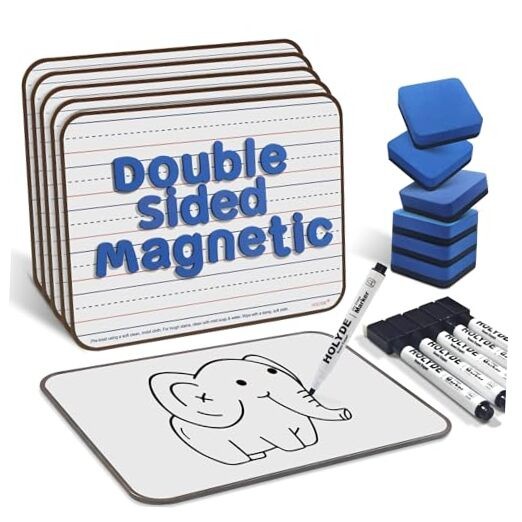 Dry Erase Boards 6 Pack, Double Sided Magnetic Small Whiteboards with Lines