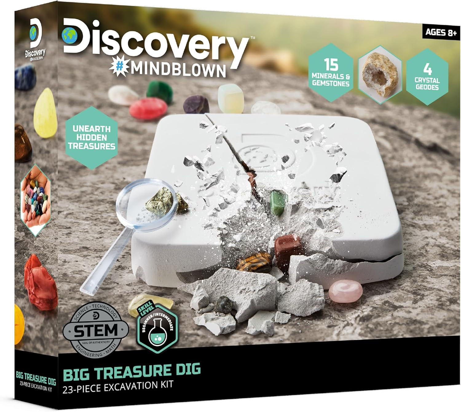 ™ Big Treasure Dig STEM Kit – 23-Piece Excavation Set for Kids| Dig for 15 Gemst