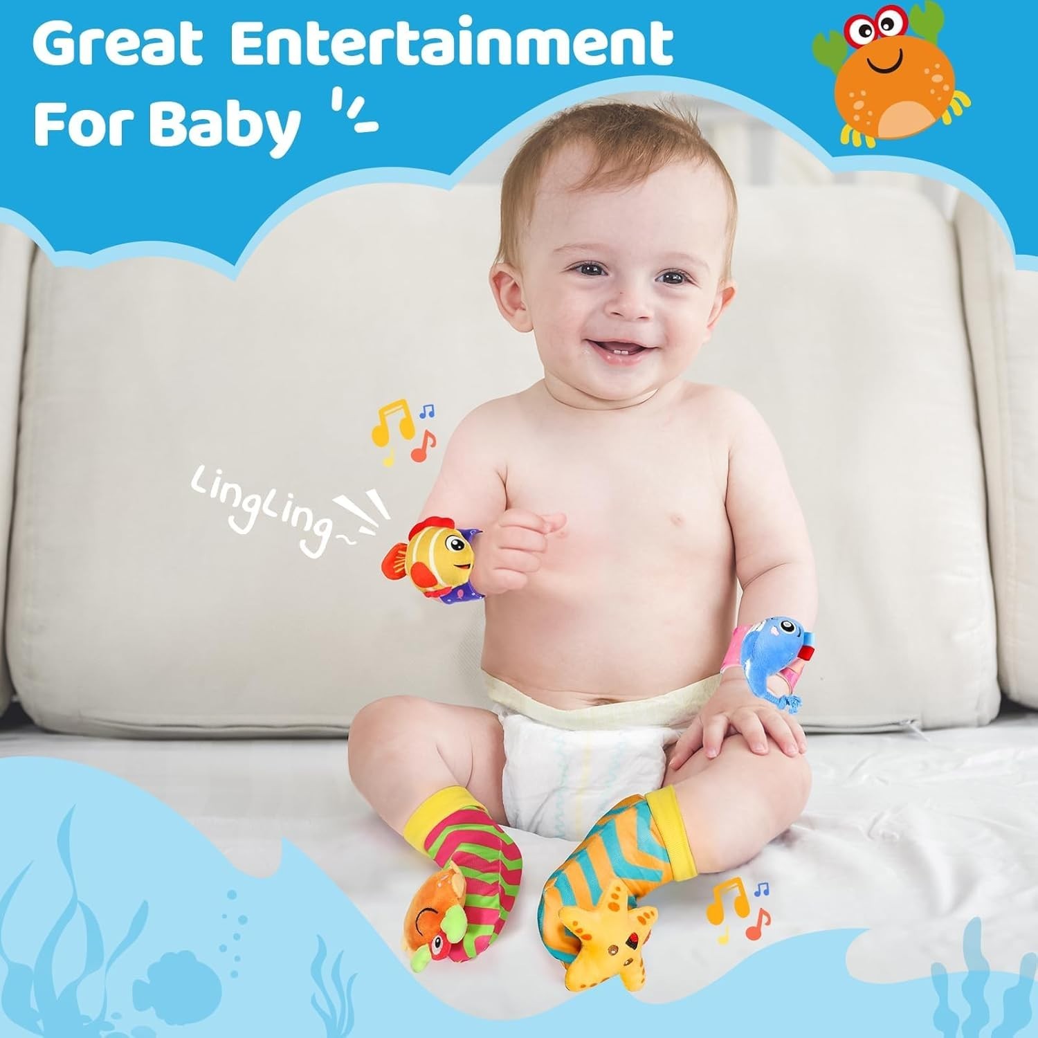 URMYWO Baby Wrist Rattles & Foot Finder Socks Sensory Toy Set Newborn 0-12M
