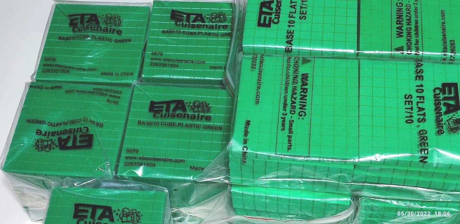 ETA Cuisenaire( Base 10 Flats Green SET and Base 10 Cube Plastic ) Lots