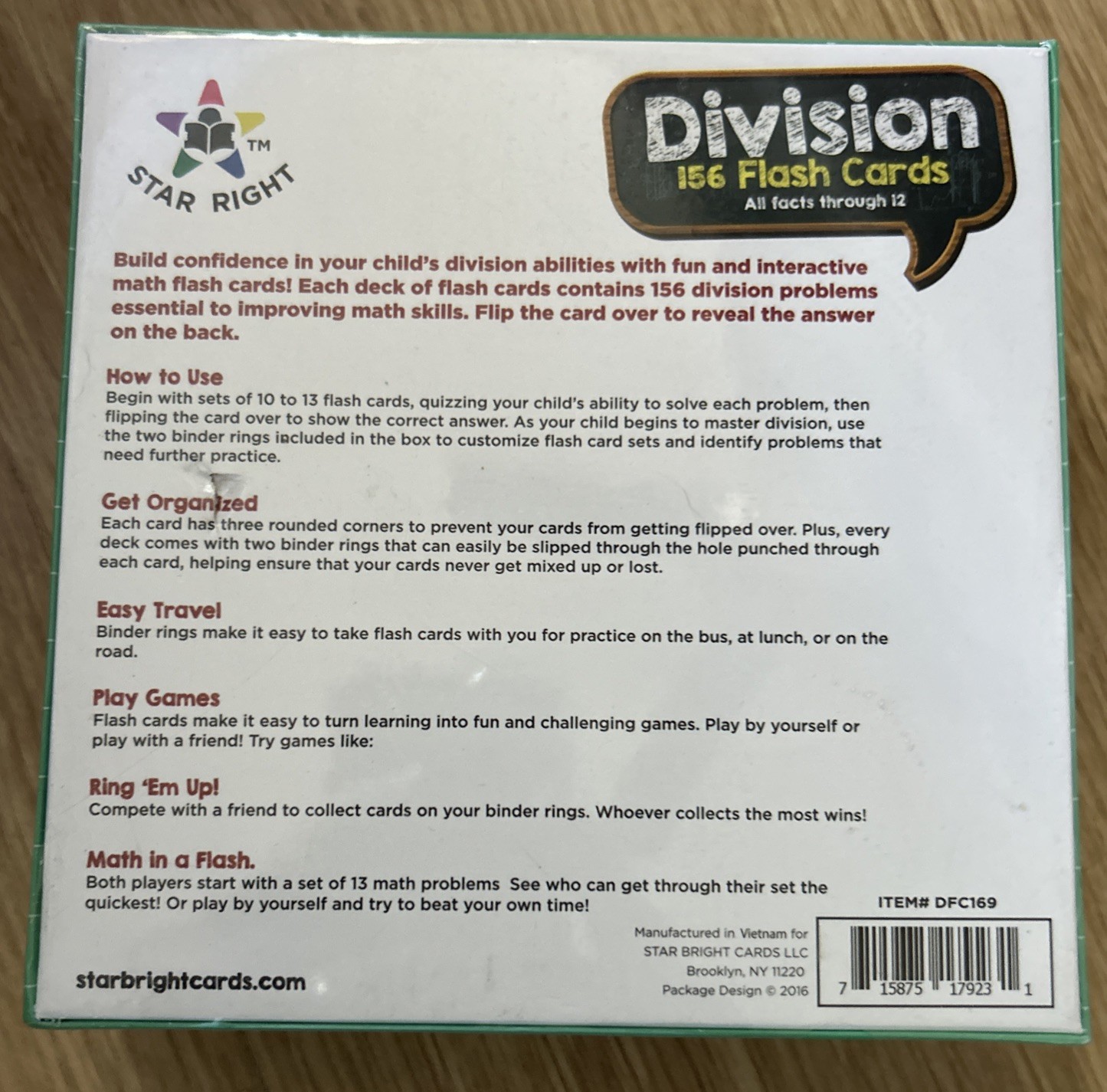 **NEW SEALED** Star Right DIVISION 156 Flash Cards All Facts Through 12, Age 9+