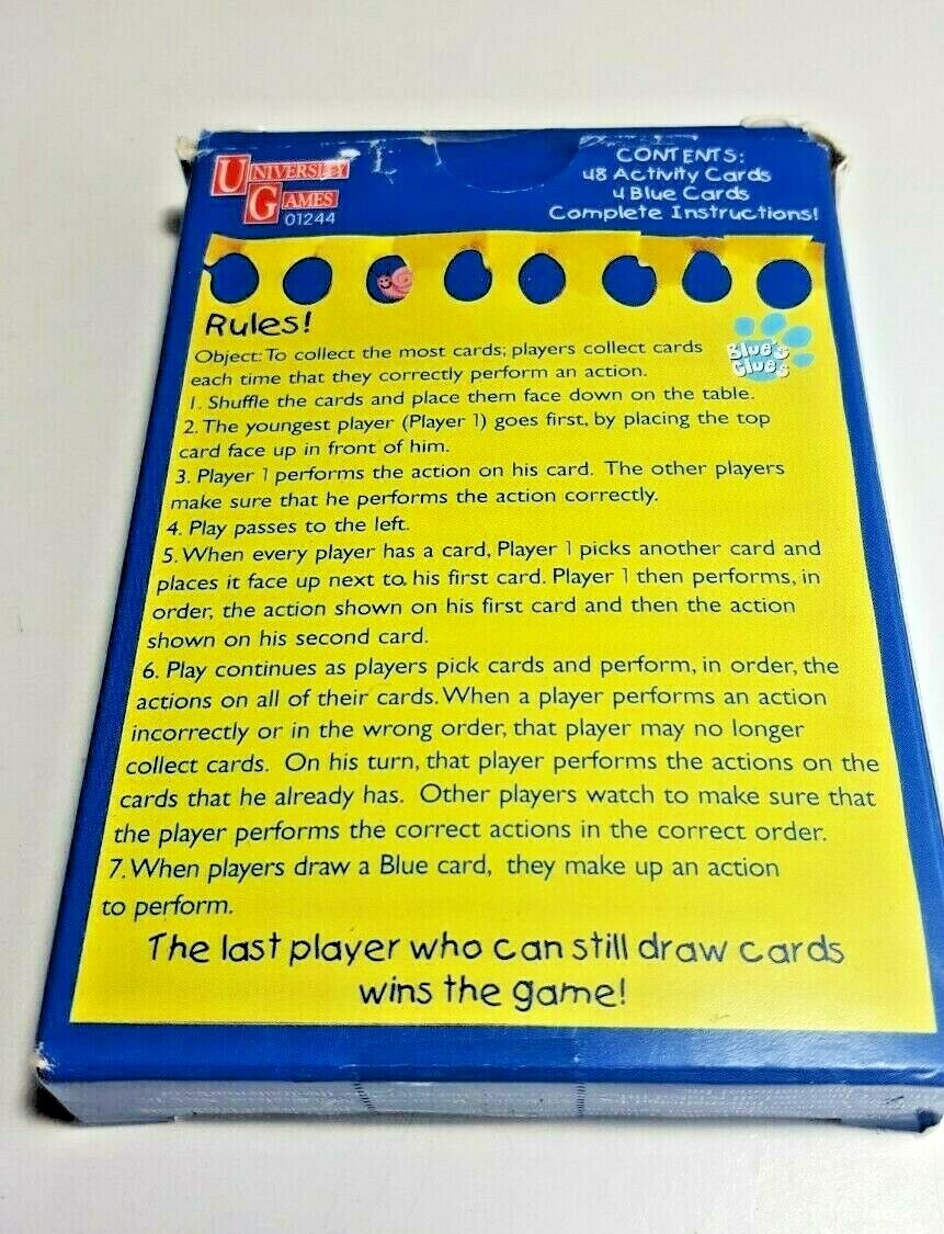 1998 Blue’s Clues Card Game ~ Ages 3 & Up ~ 2 Fun Games ~ University Games