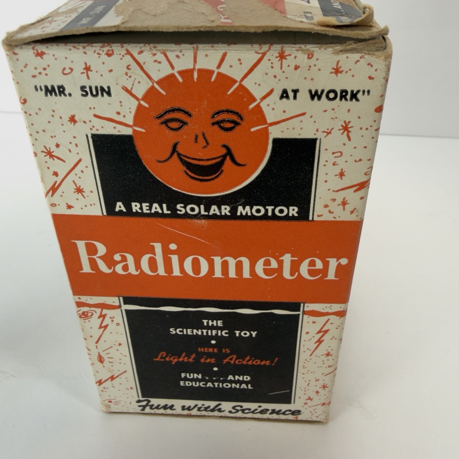Vintage Radiometer Crookes Light Mill Solar Motor w/ Box Orange Base Science