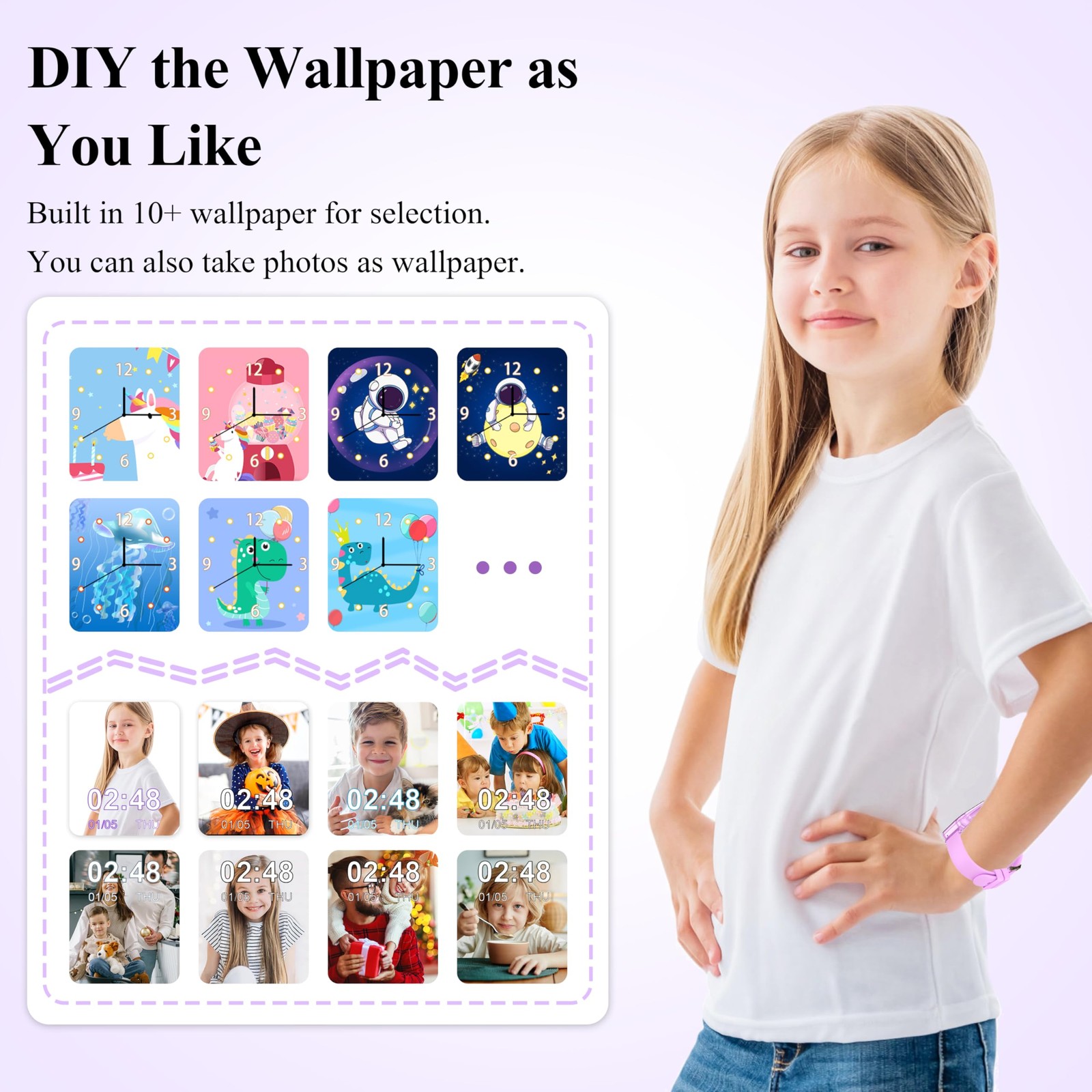 KALINCO Kids Smart Watch, 30+ Games Camera Video 1.83 inches, Purple
