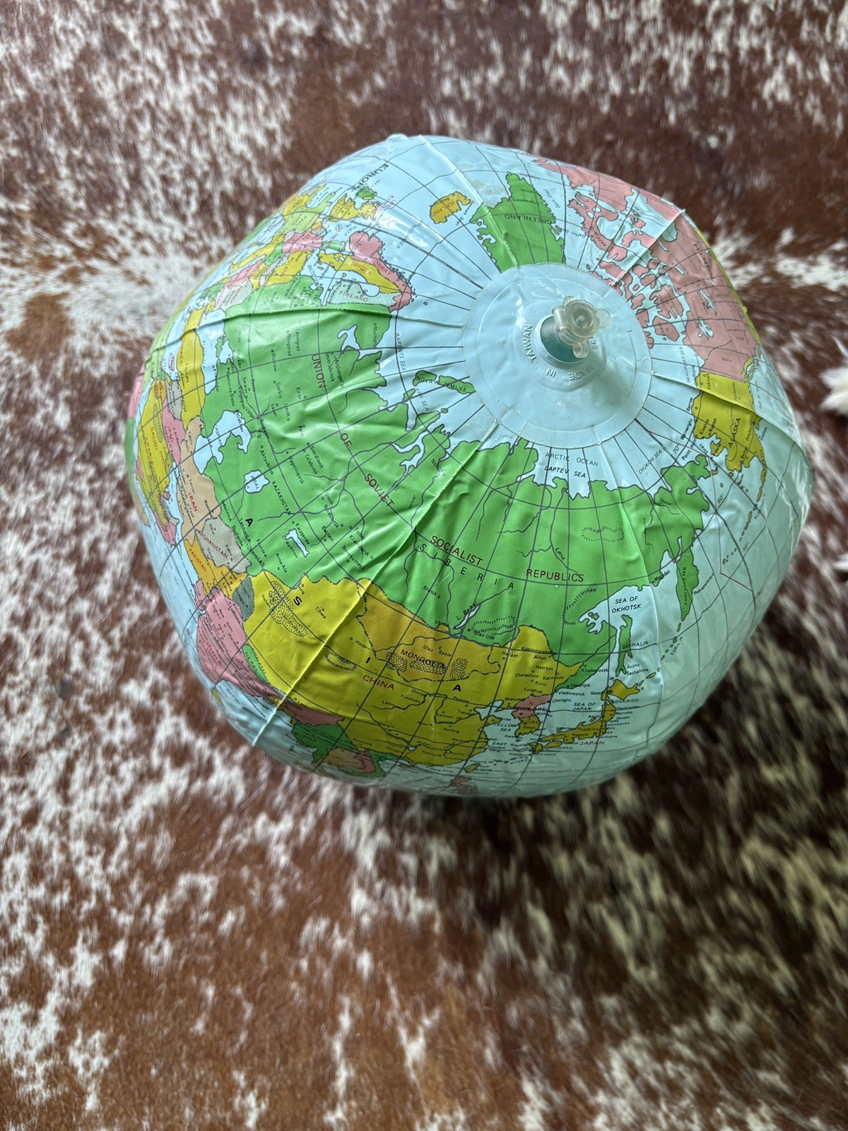 Vintage Vinyl Inflatable World Globe Map USSR West Germany 1980s