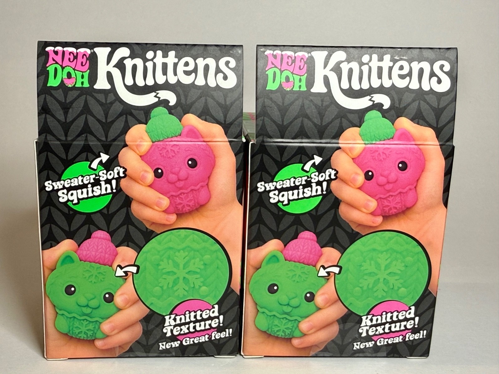 UNRELEASED NeeDoh Christmas Knittens 🎄 Set of 2 Pink & Green 🔥🔥 ULTRA RARE