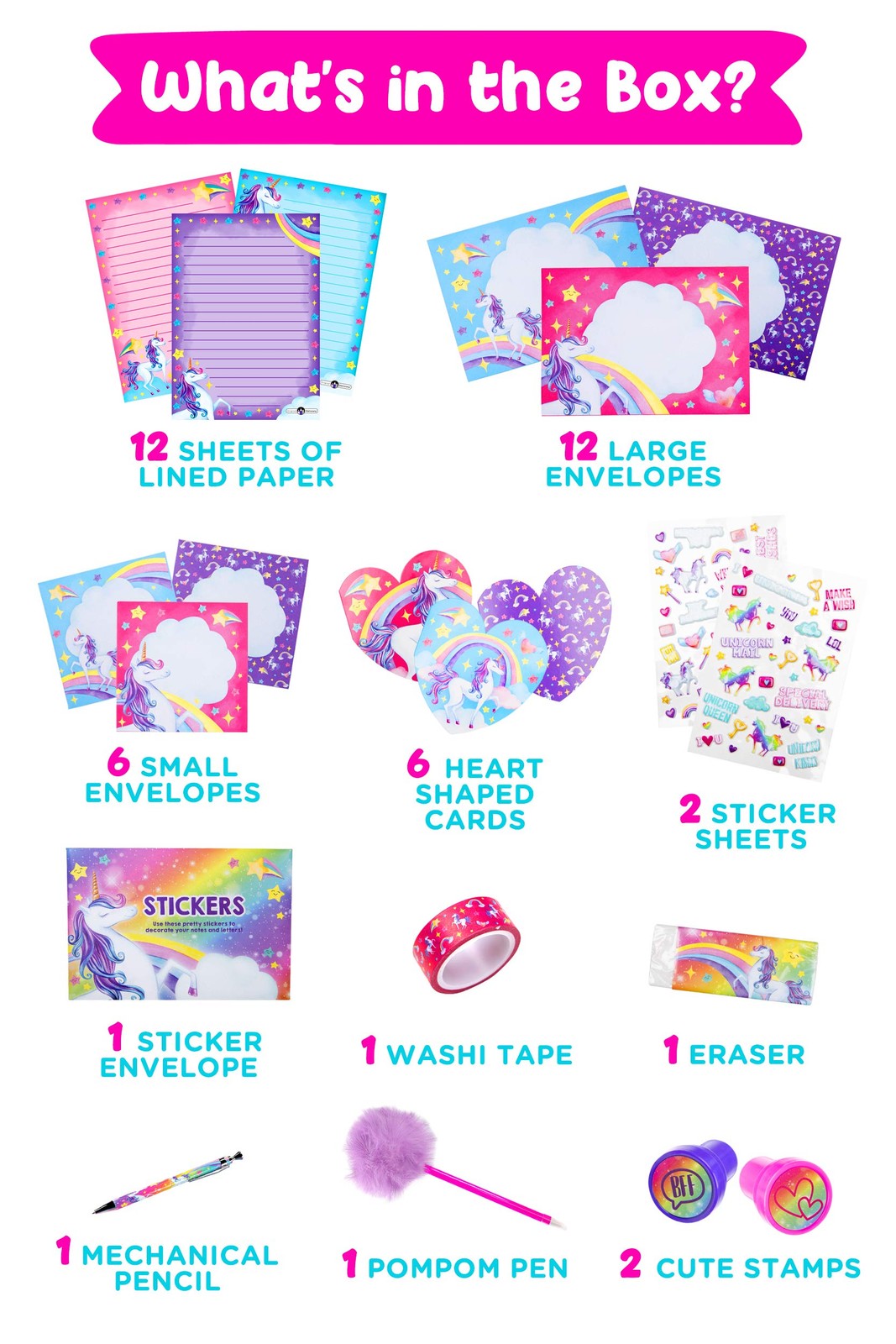 Original Stationery Unicorn Letter Writing Kit – 45-Piece Multi-Color multi