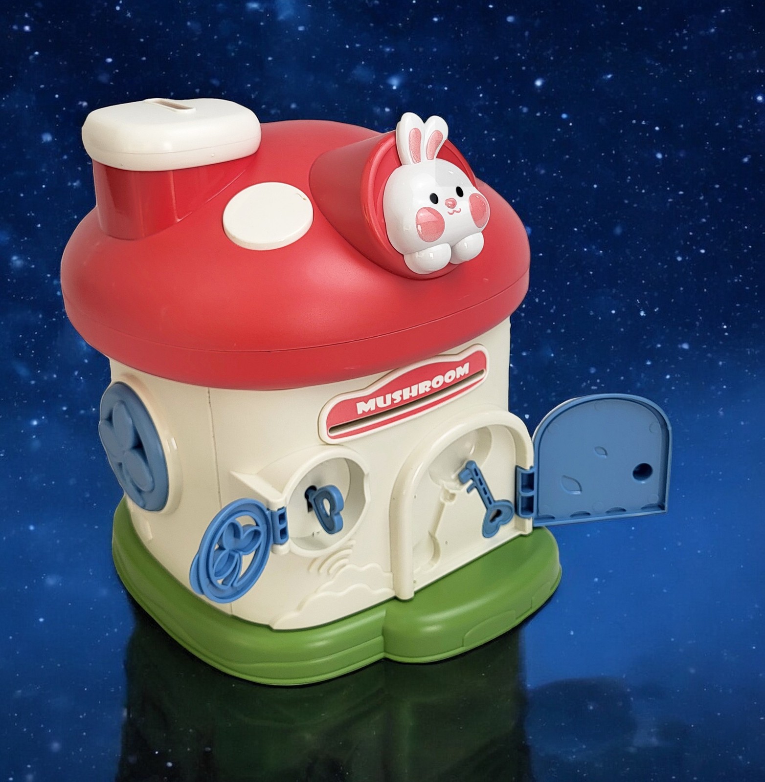Lockable Kids Piggy Bank Mushroom Coin Box 2 Keys ASTM Non-Toxic Vinyl USA