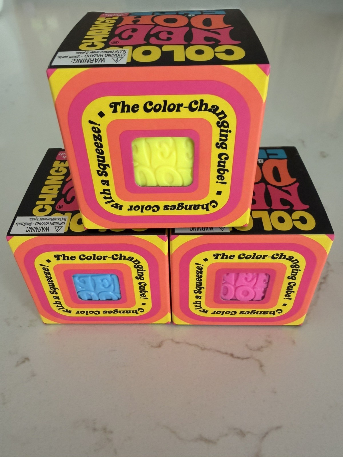 NeeDoh Set of 3 Color Change Cube (Pink, Blue, Yellow) Nee Doh Squishy Toy