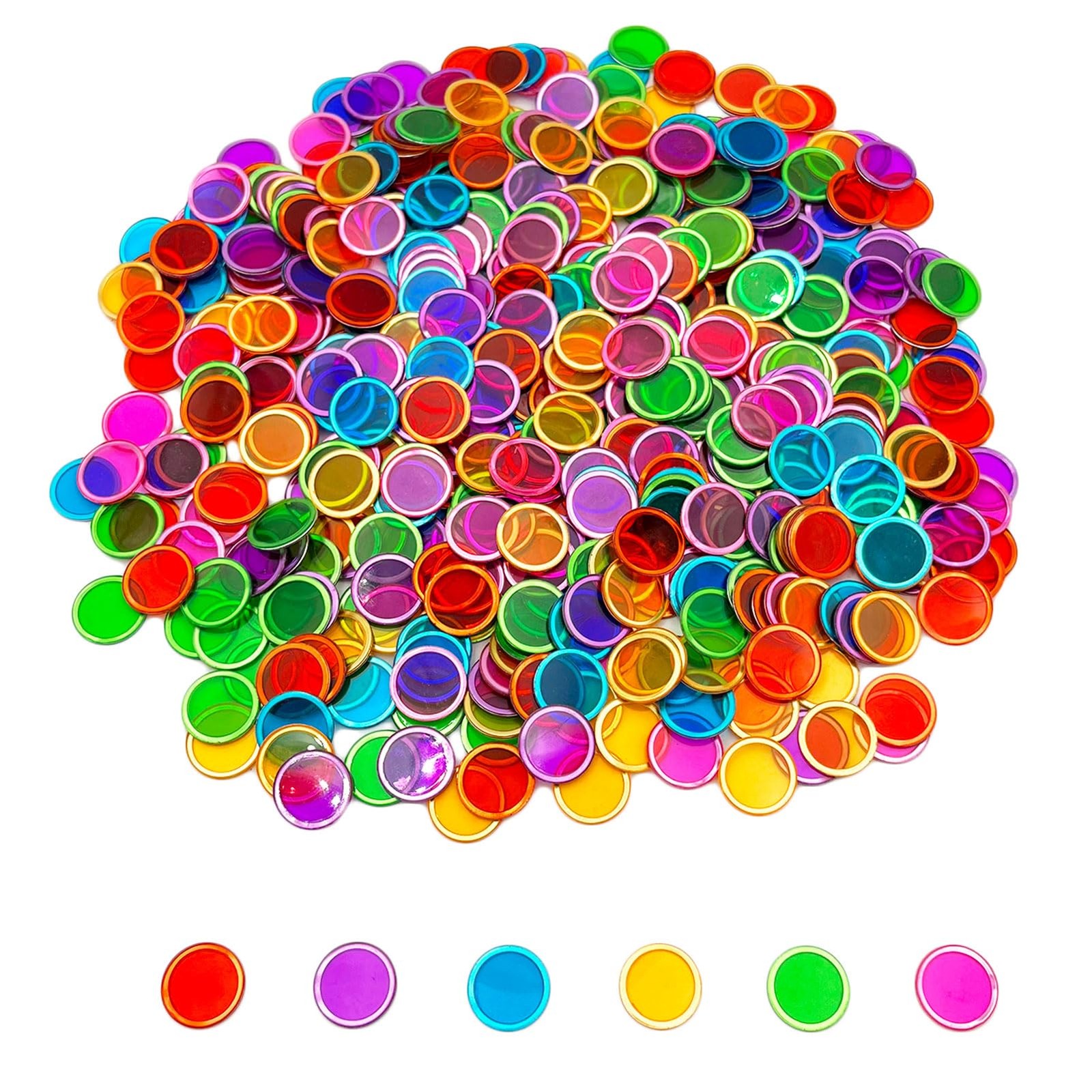 500 Pieces 6 Color Magnetic Transparent Bingo Counting Chips with Metal Edge