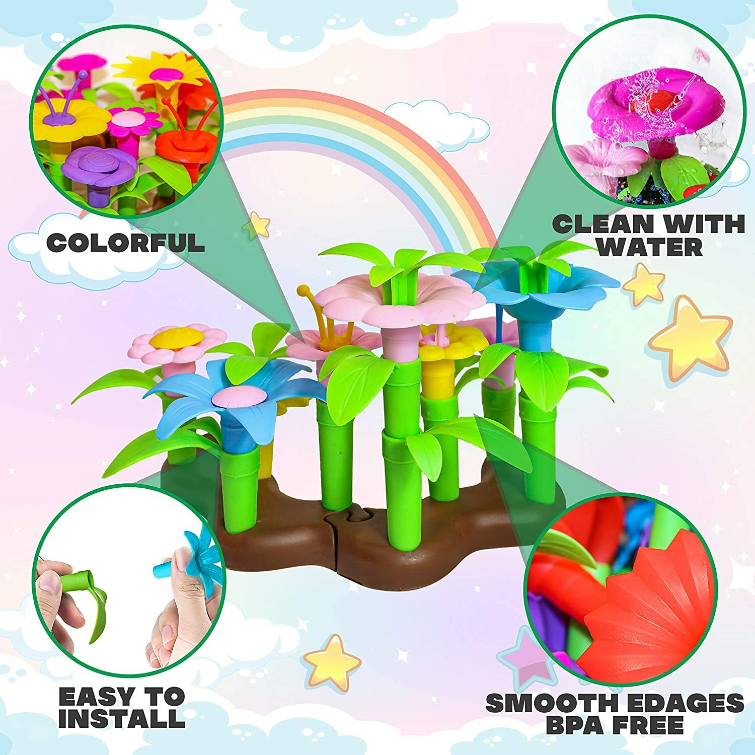 104 Pcs Flower Garden Building Toys with Carrying Case and Watering Can