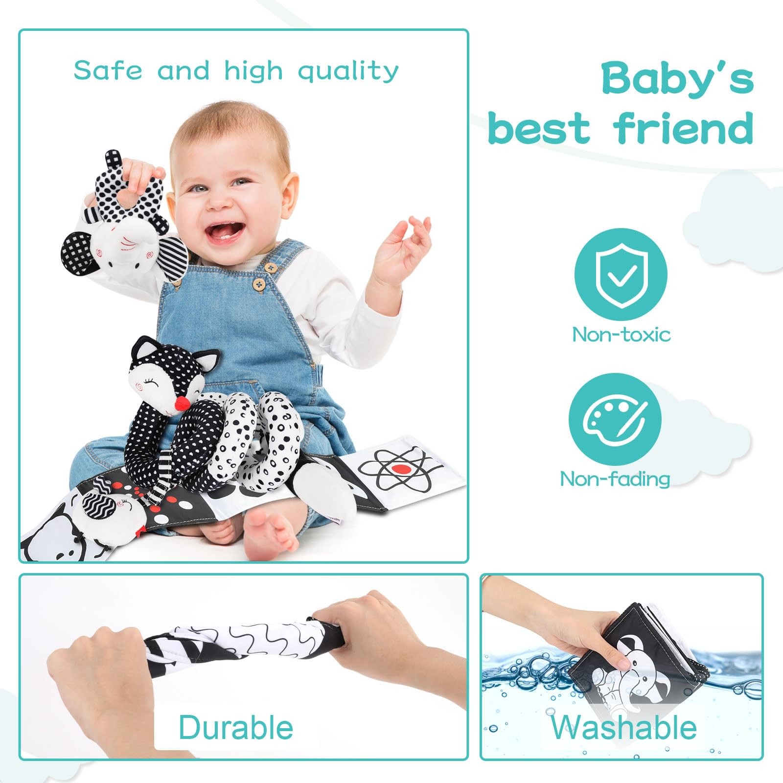 AJsupojouet High Contrast Black and White Baby Toys FOX,