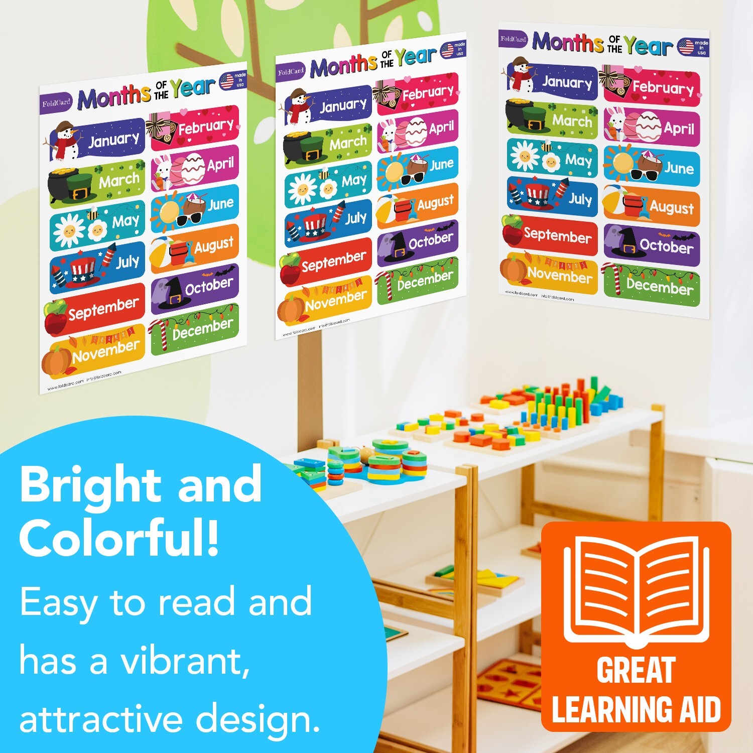 Months of the Year Educational Poster Learning Chart Classroom, 8.5 x 11, 5 QTY
