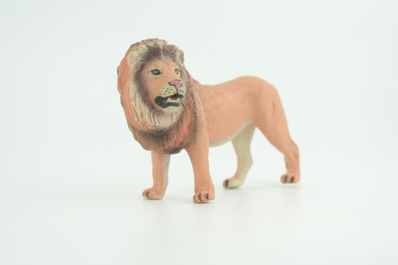 African Male Lion Toy, Realistic Hand Painted Rubber Model 4 Inches CH782 BB182