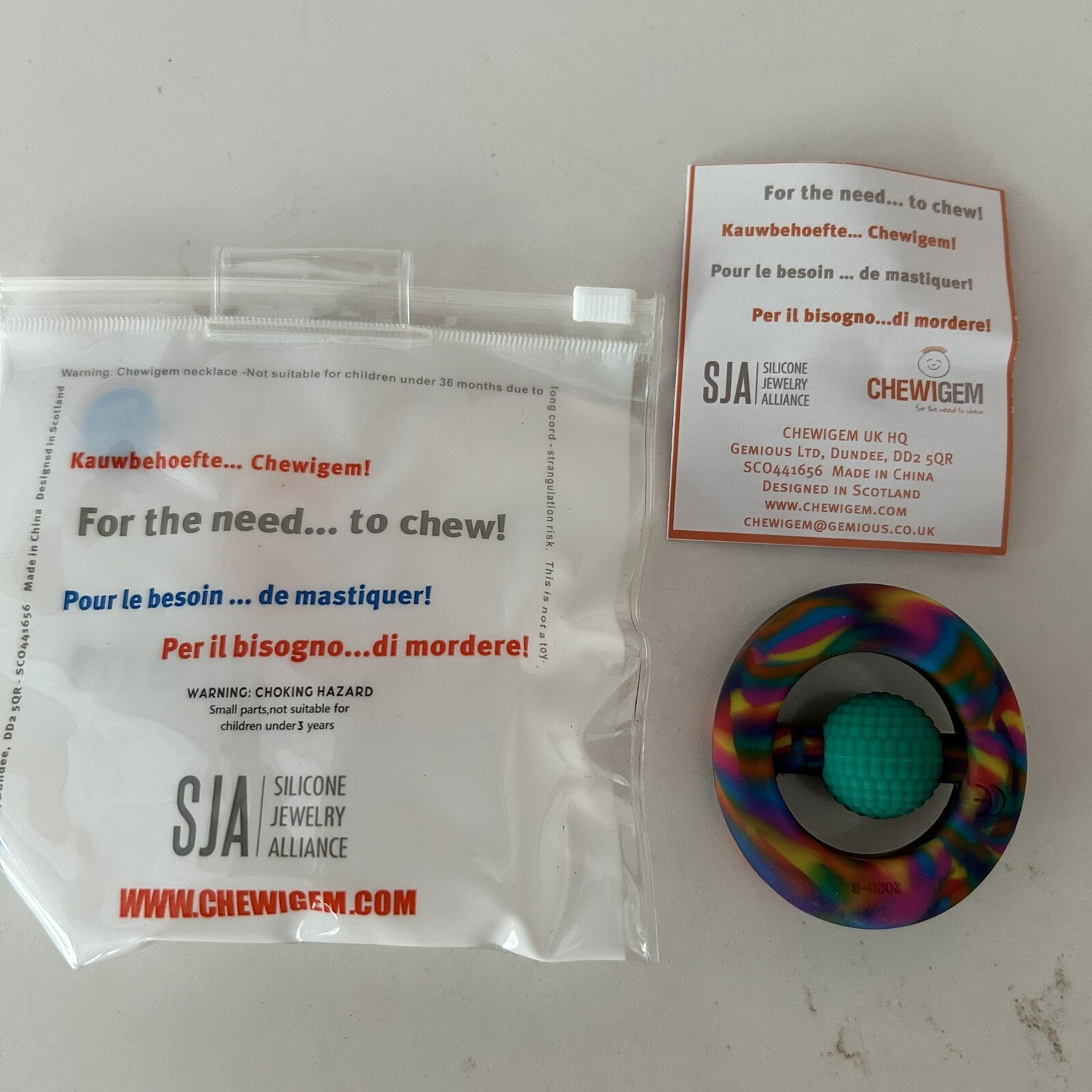 Chewigem Sensory Chew Hand Fidget Pocket Rainbow Duel Textured Autism NEW