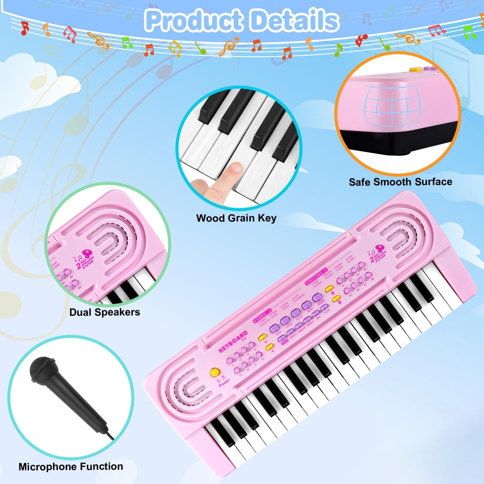 Toddler Piano Keyboard 37 Keys with Microphone – Kids Music Toy for Ages 3-8, Pi