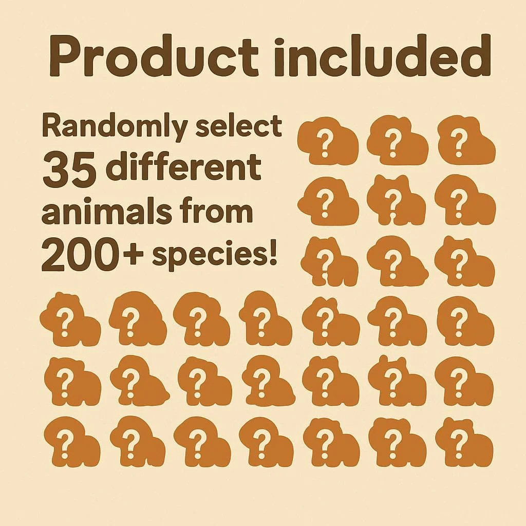 35 PCS Mystery Animal Figurines, Randomly Selected from Over 200 Unique 3D Print