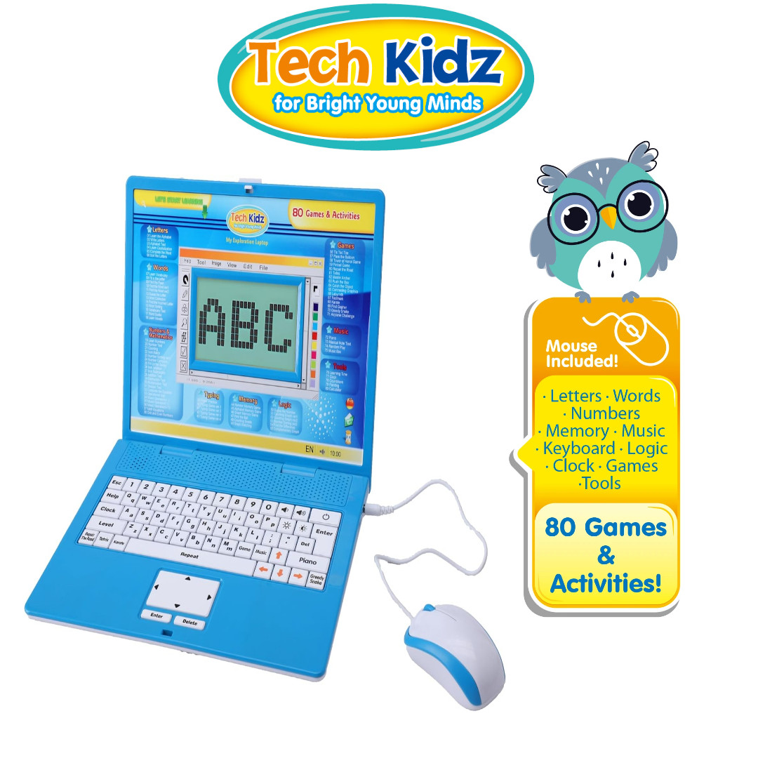 Tech Kidz Toy Computer Laptop Computer 80 Challenging Learning Activities (Blue)