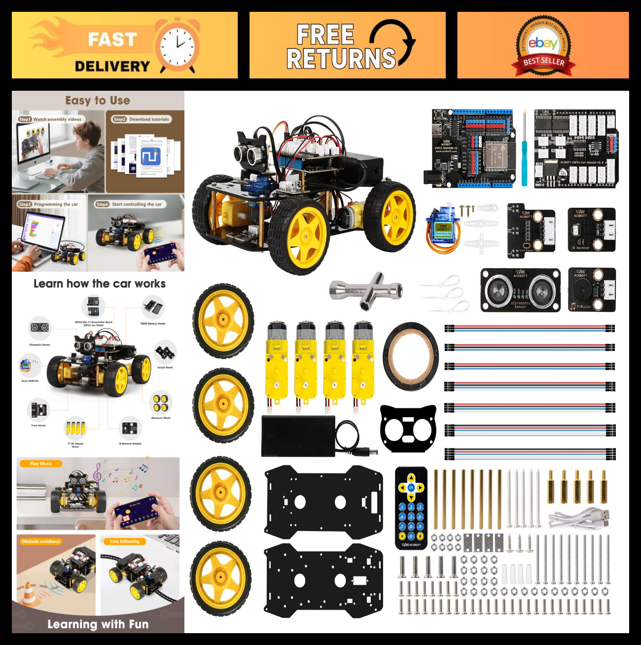 STEM Robotics Kit for Kids 8-16, Smart Robot Car, Arduino & Scratch Compatible,