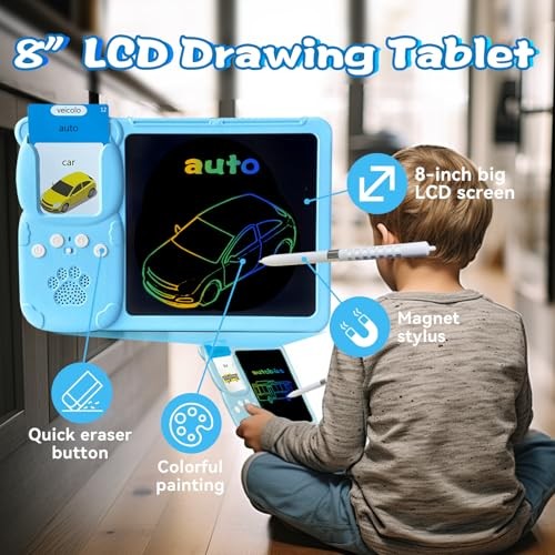 Drawing Writing Tablet for Toddlers – Bilingual Talking English Italian – Blue