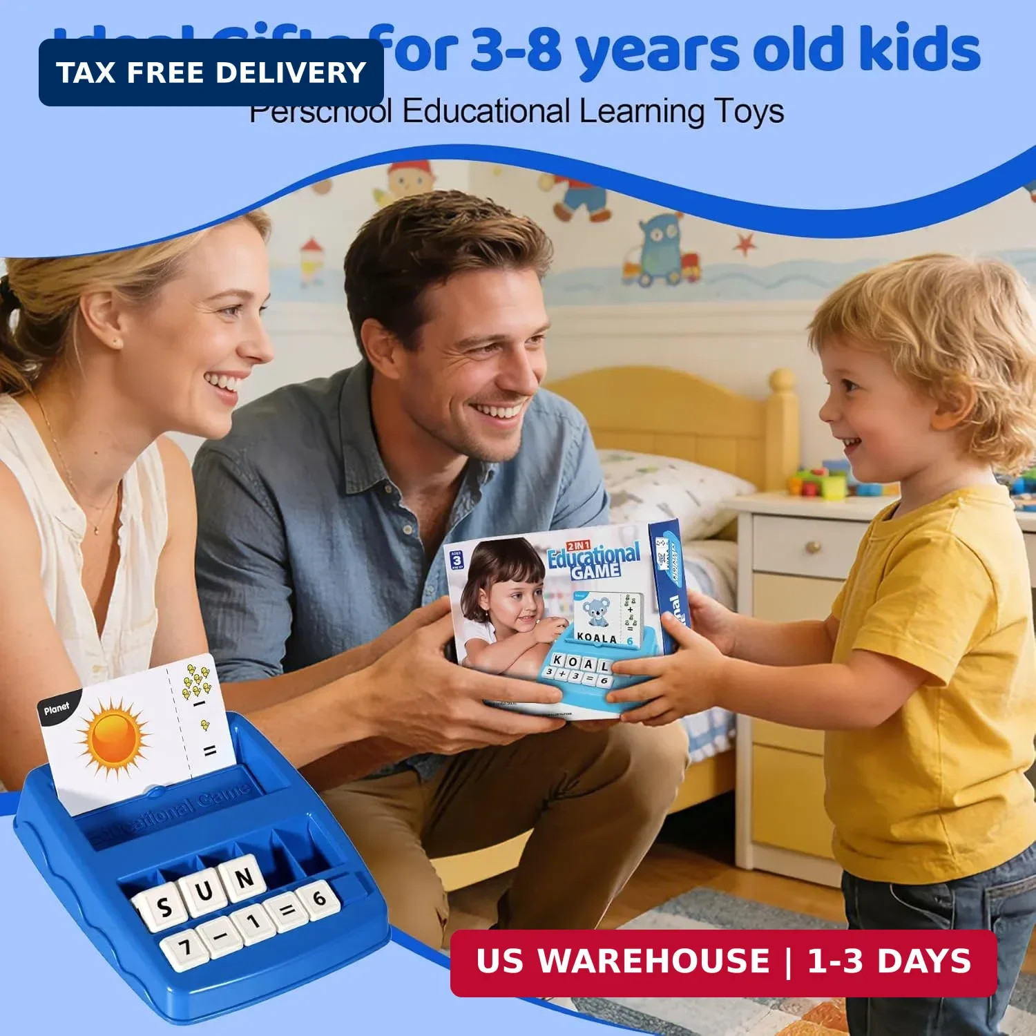 2 in 1 Kids Educational Toys, Spelling & Math Learning Game with Flash Cards Let