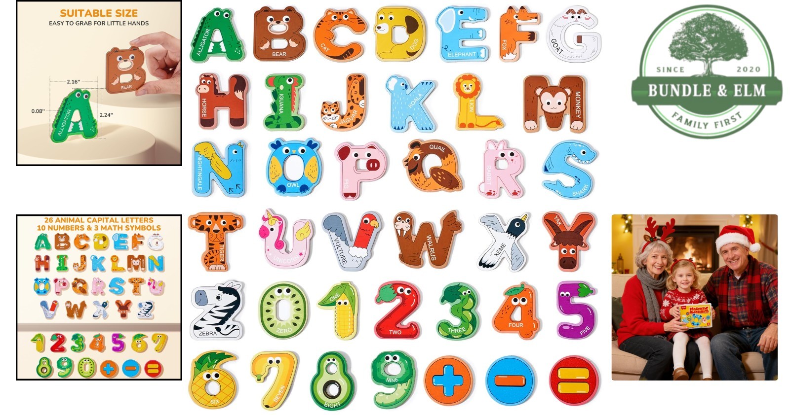 Engaging Magnetic Letter & Number Set with Animal Illustrations for Ages 2-5
