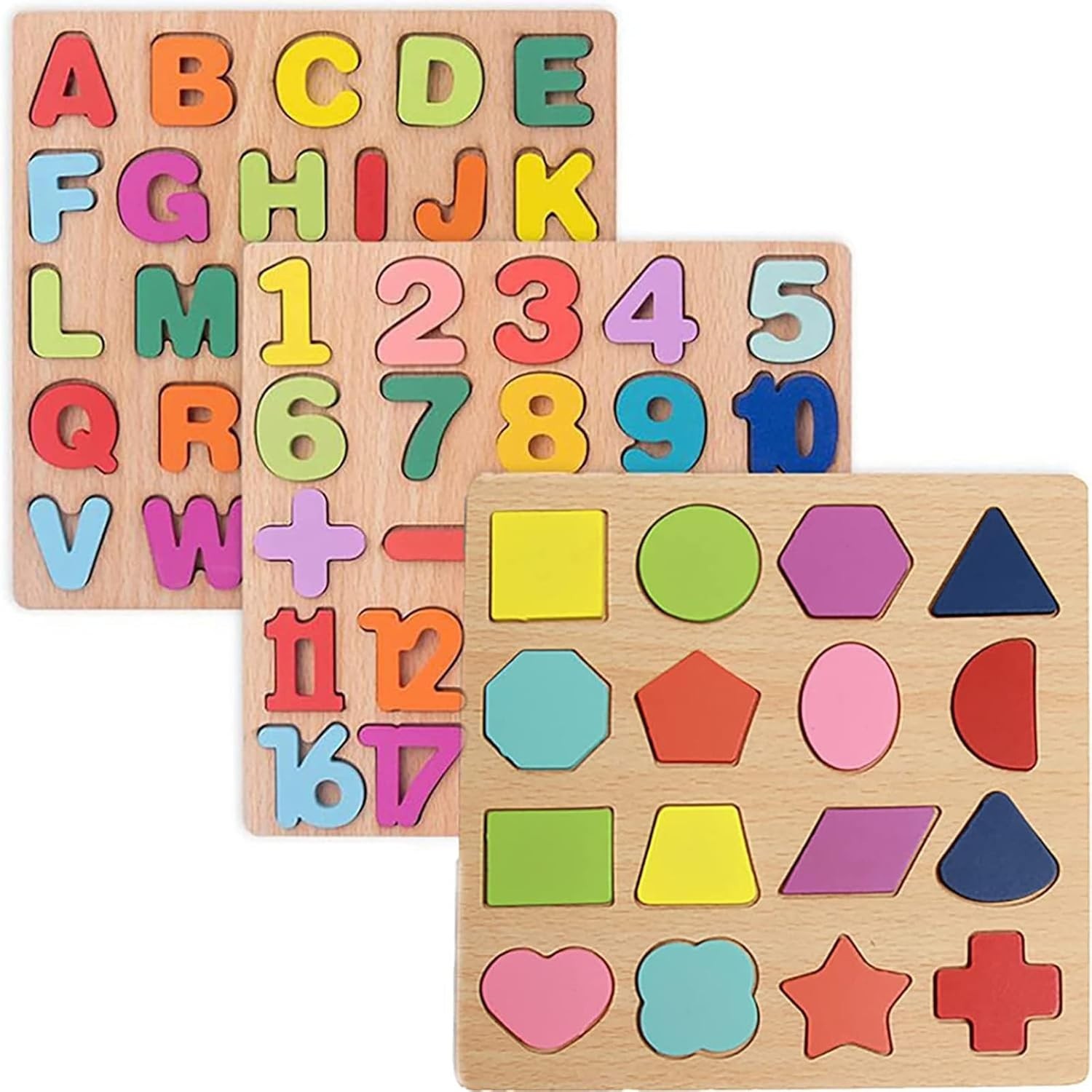 Educational Puzzles for Toddlers, Letters Number Shape Board Montessori Learning