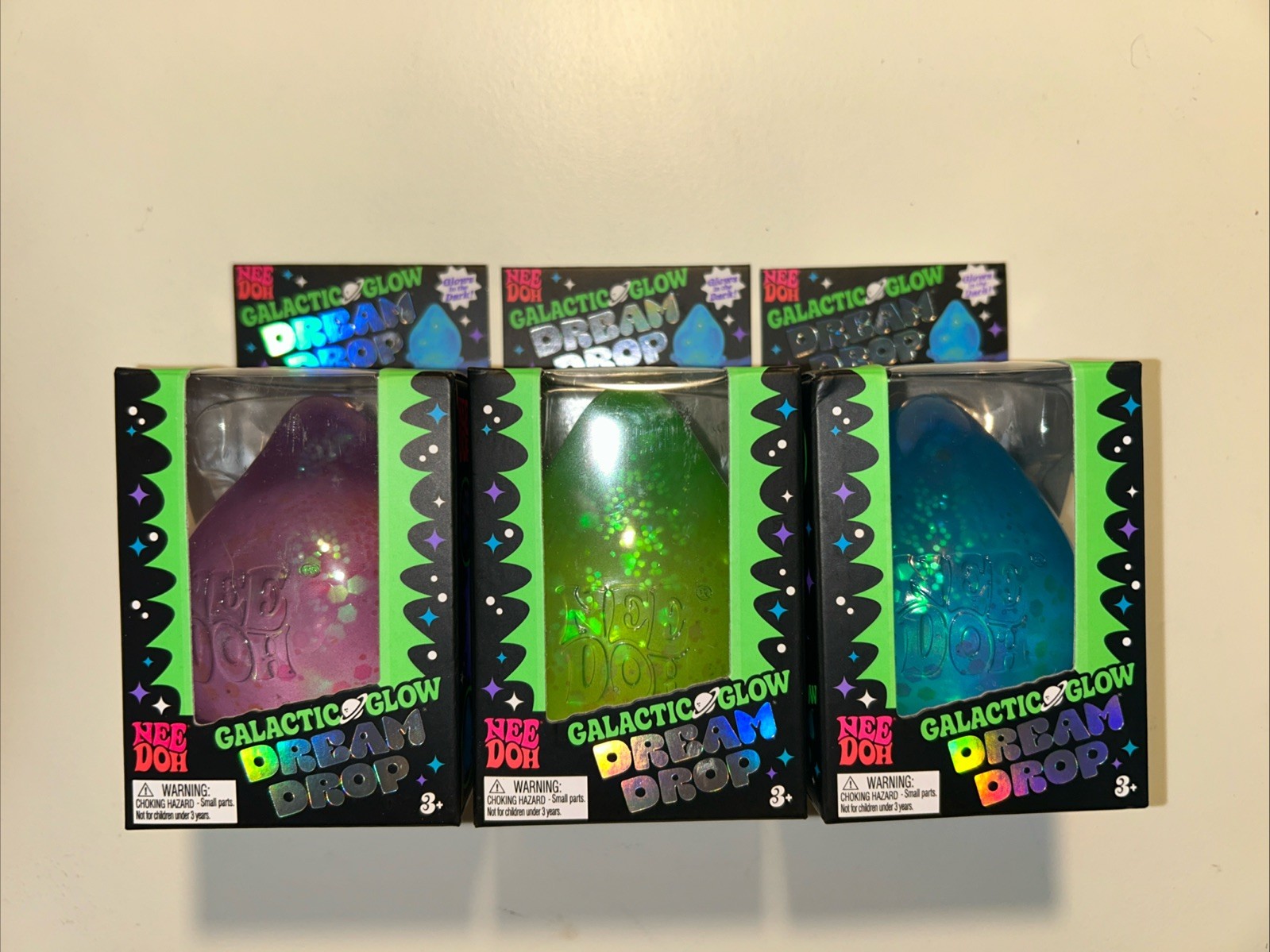 VIRAL NeeDoh GALACTIC GLOW Dream Drop Complete Set of 3 Green Blue Purple – RARE