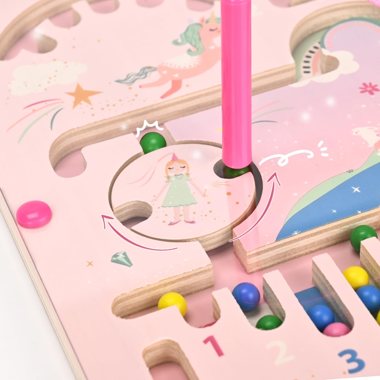 Yierchoo Unicorn Magnetic Maze Toy, Color & Number Sorting 24*24cm, Pink