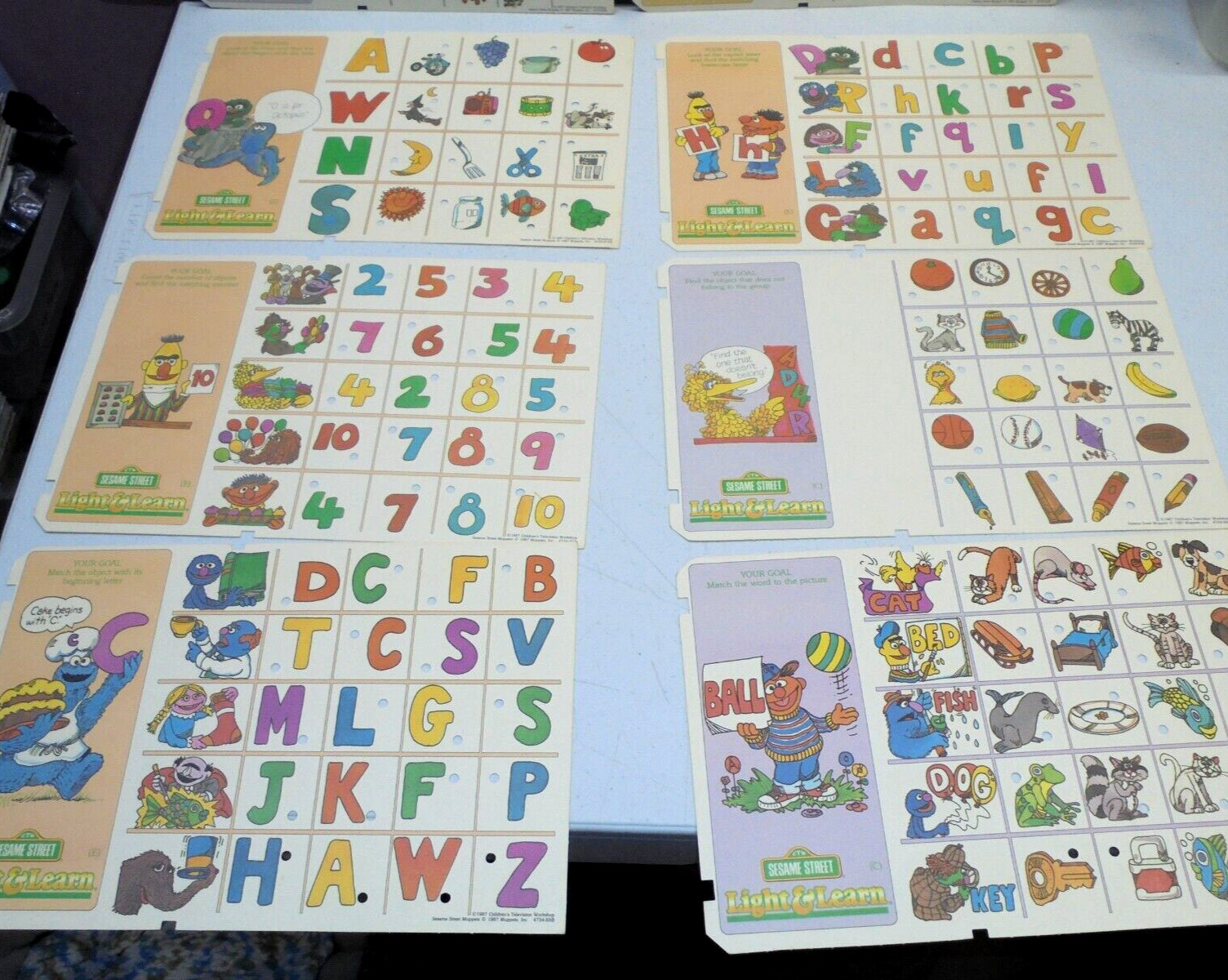 Sesame Street Light & Learn 10 Replacement Quiz Game Question Cards 1987