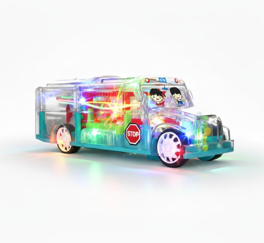 Light Up Transparent School Bus Toy 6.5 Inches X 3 X 3 Inches, Clear
