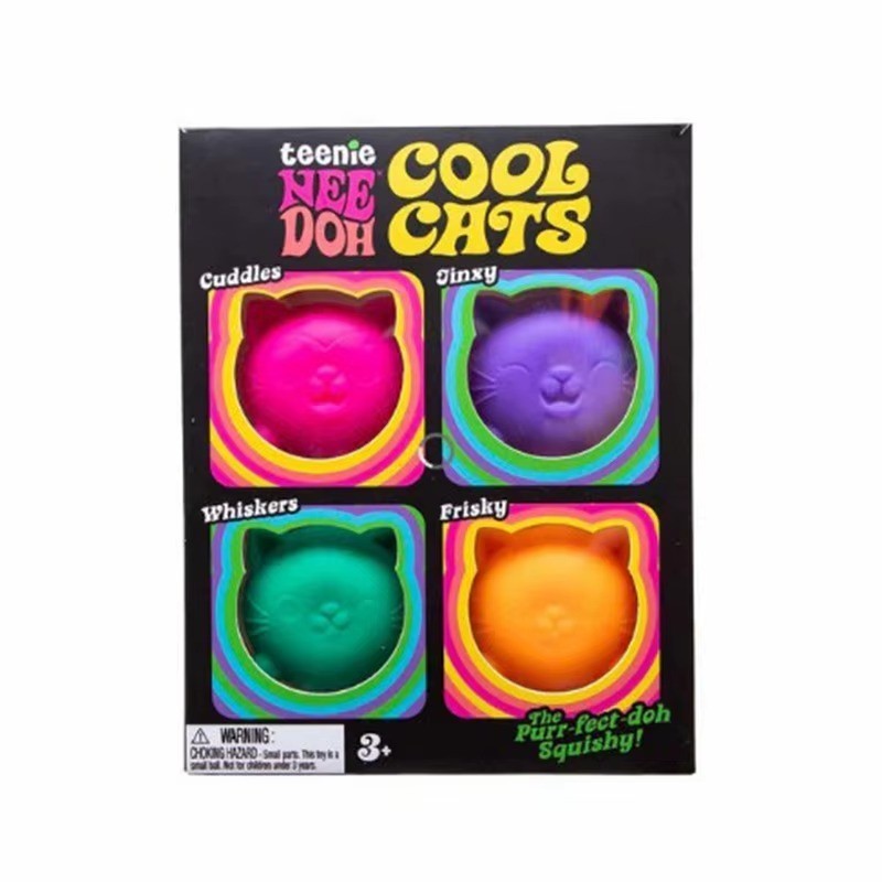 NeeDoh Teenie Cool Cats 4-Pack Schylling Squishy Kittens Fidget Stress Toy NIB