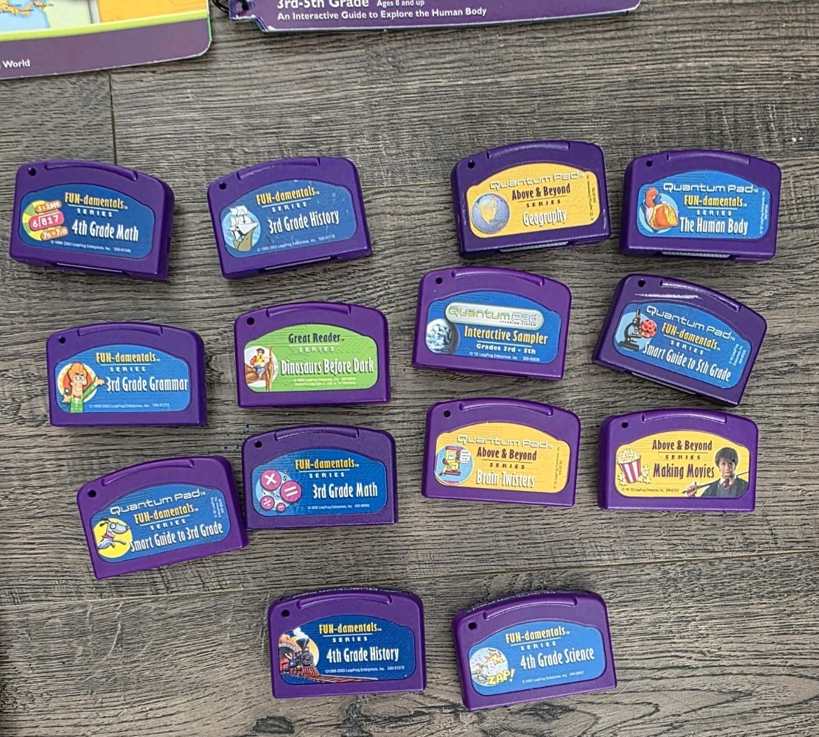 LeapFrog Learning System Lot 14 Books & Cartridges, Pink Bag – NO PAD INCLUDED