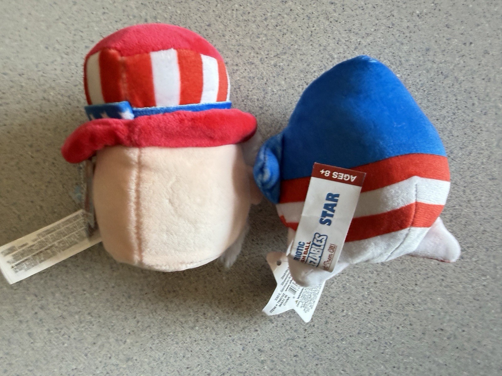2 New Patriotic USA Plush Ball Squeezables STAR & UNCLE SAM Squishy Toy America