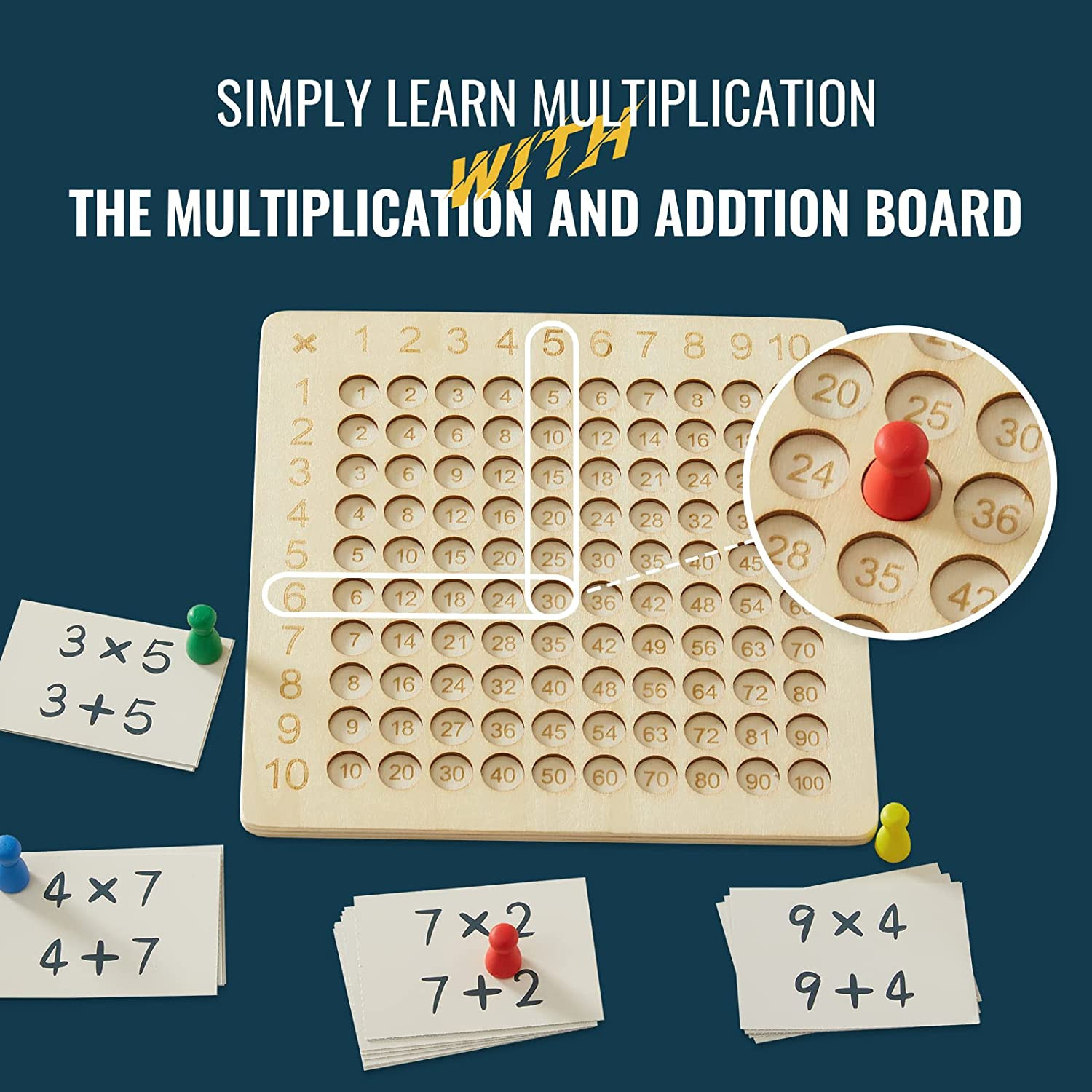 Wooden Montessori Multiplication Addition Board Game Toy Educational Math Table