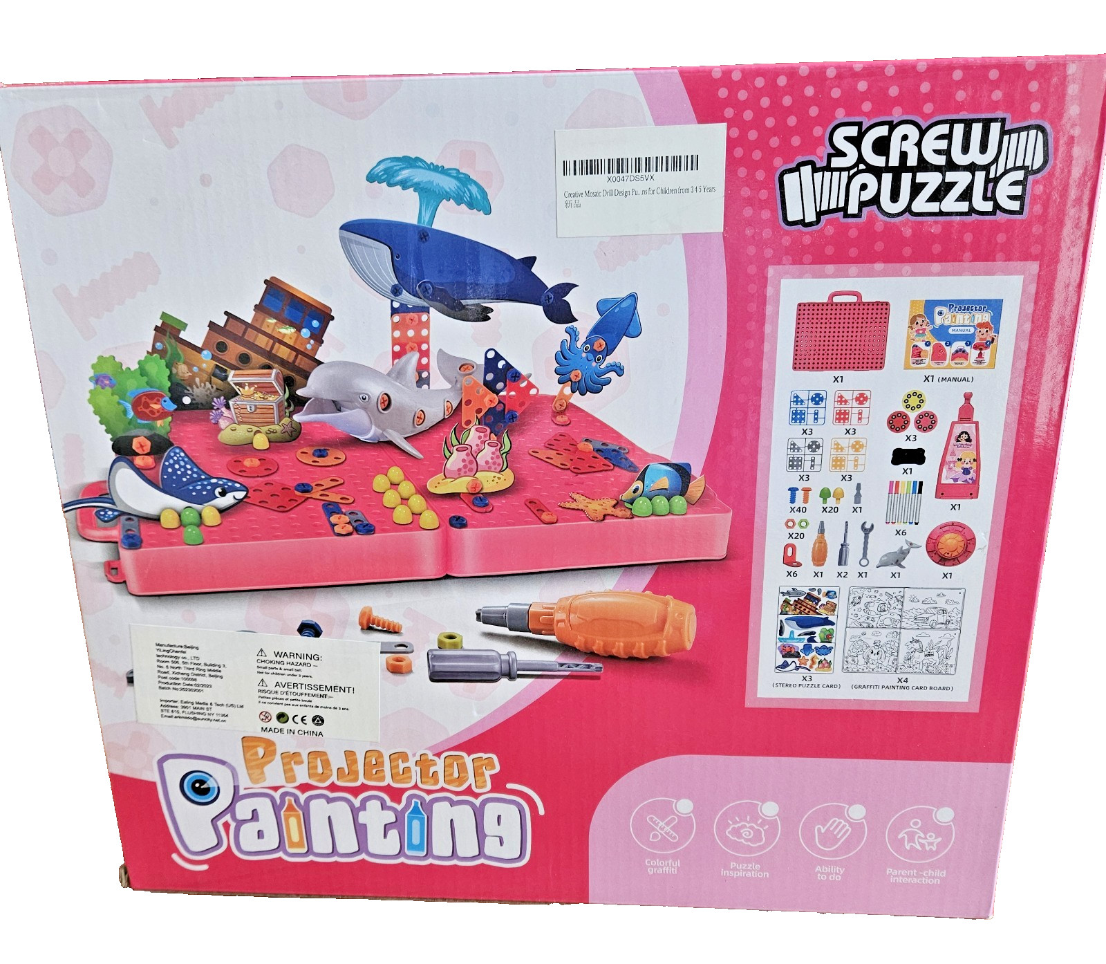Kid’s 5 in 1 Drawing Projector Fun Graffiti Painting Screw Puzzle