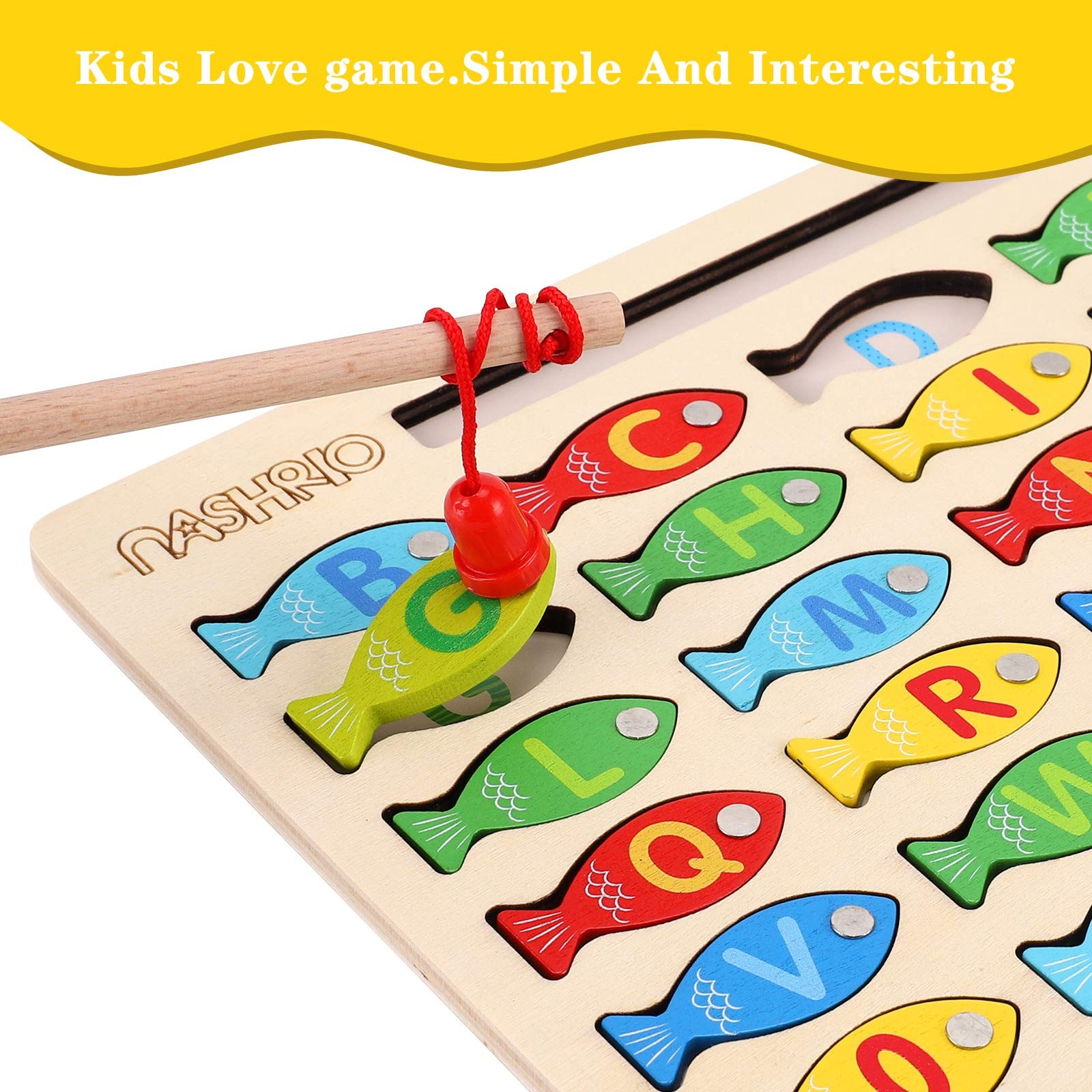 Magnetic Wooden Fishing Game Toy for Toddlers, Alphabet Medium, Multicolor
