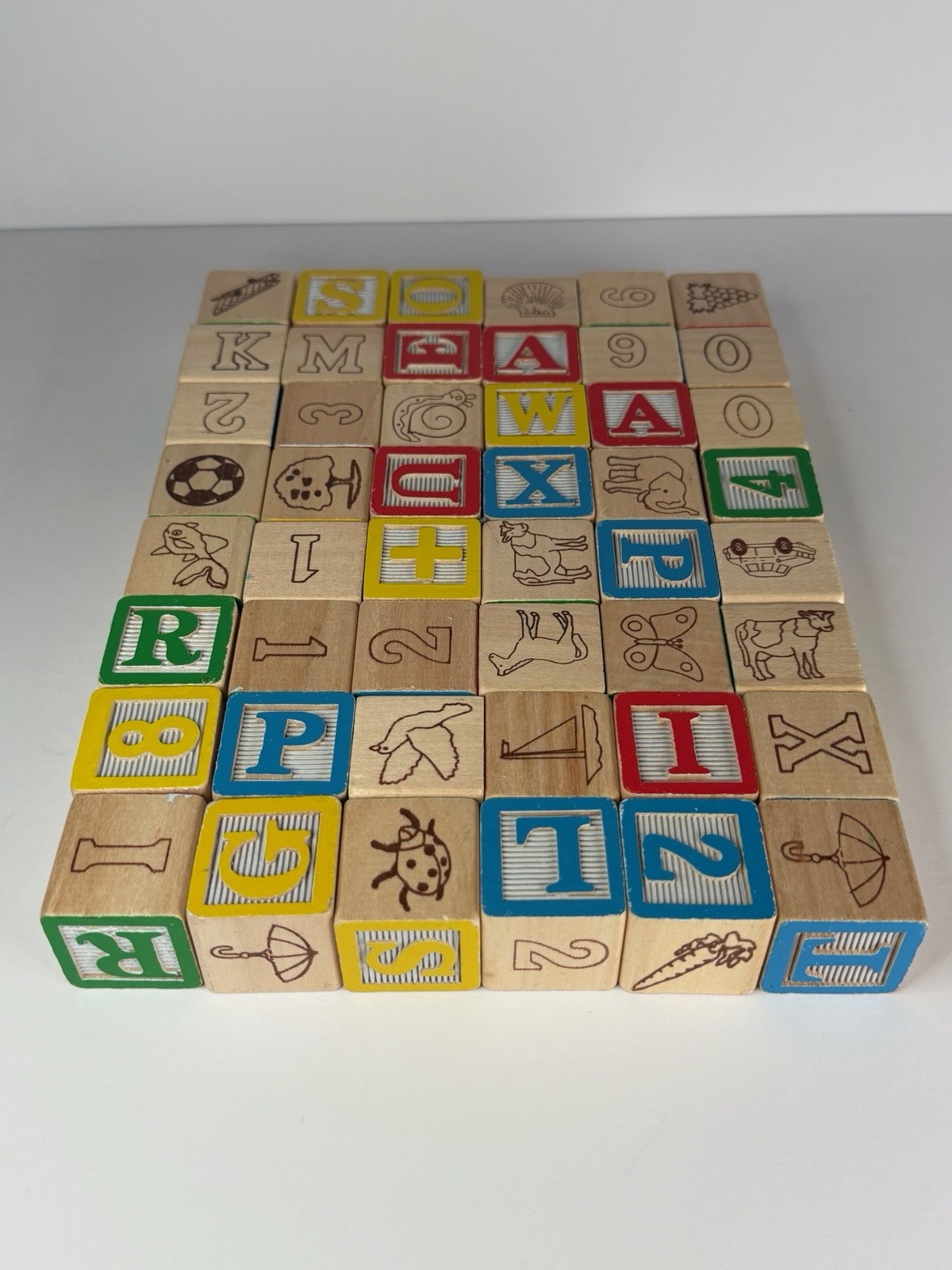 Wood Childrens Blocks Alphabet & Number ABC Learning Building Lot of 48 Cube VTG