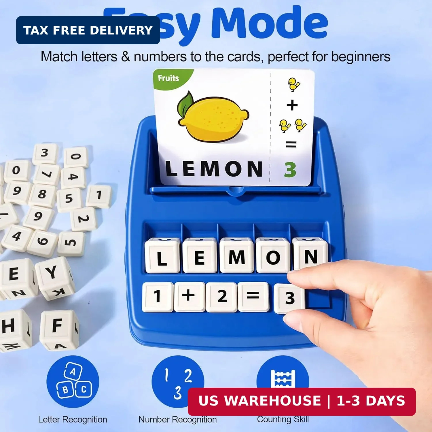 2 in 1 Kids Educational Toys, Spelling & Math Learning Game with Flash Cards Let