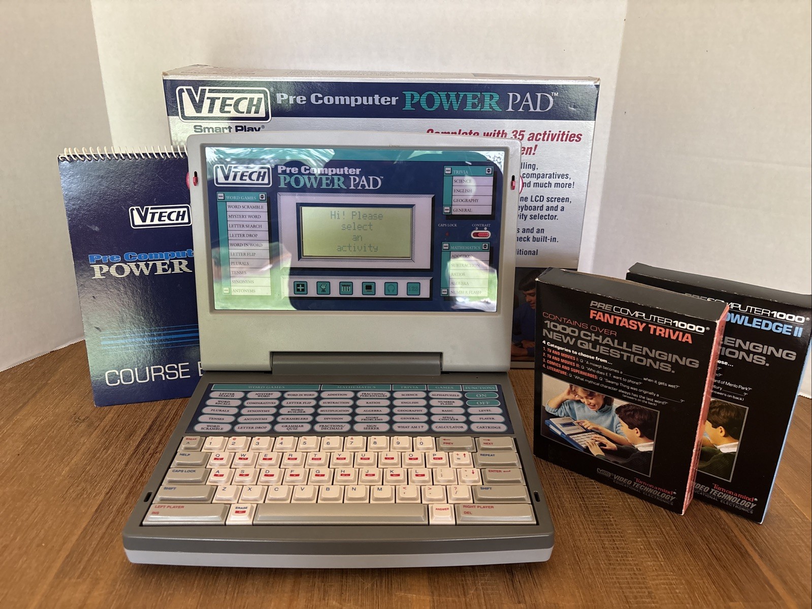 Vtech Pre Computer Power Pad VTG Educational Laptop + Manual, Box, 2 Games Works