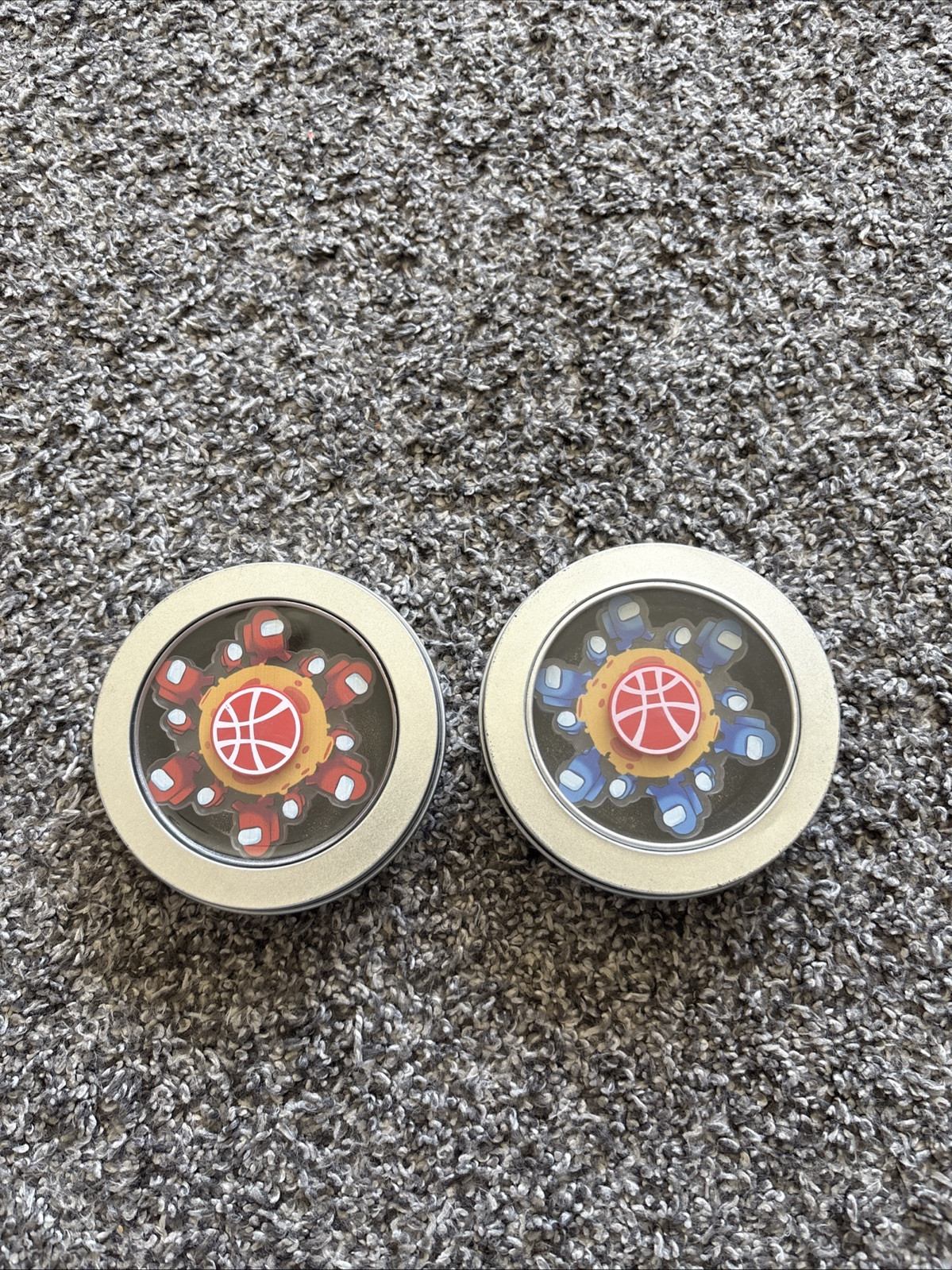 2 Plastic Fidget Spinner New Among Us Like Pictures – Blue And Red – With Tin