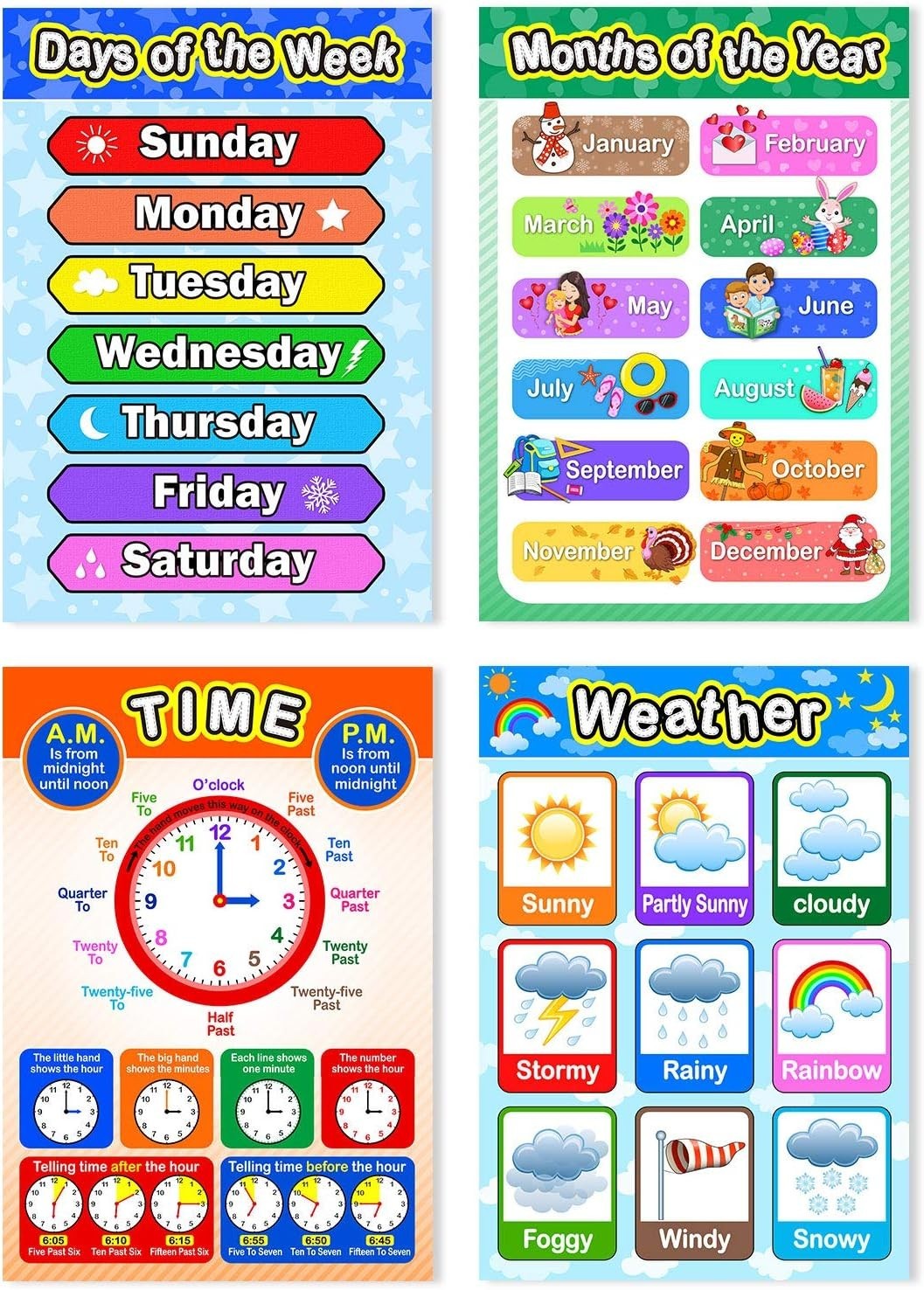 Durable 12 Educational Wall Posters for Preschoolers – Bright 16×11 Inch Designs