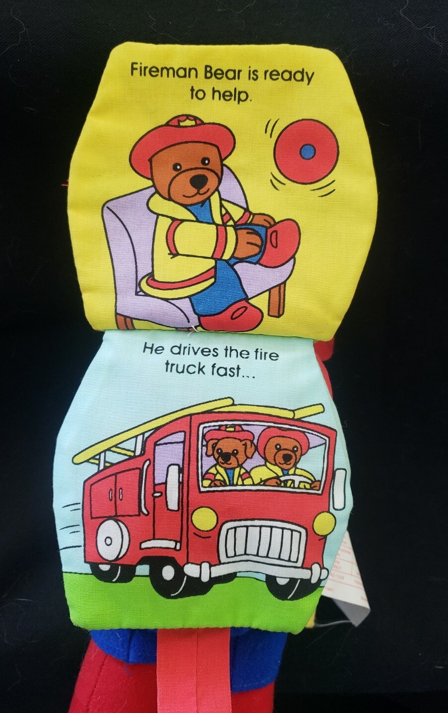 SoftPlay Plush Fireman Bear’s Storybook, Teddy Bear w/Cloth Backpack Book, 2002
