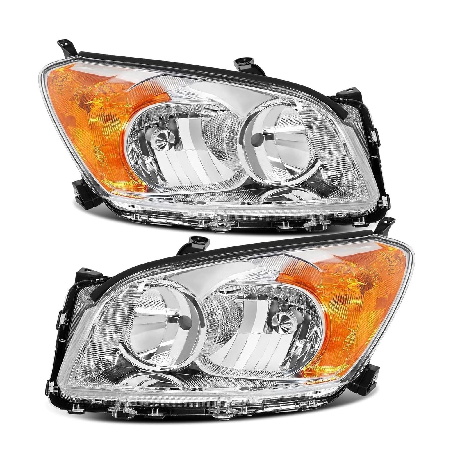 Headlight Assembly Compatible With 2009-2012 Toyota RAV4 Chrome W/Amber Headl…