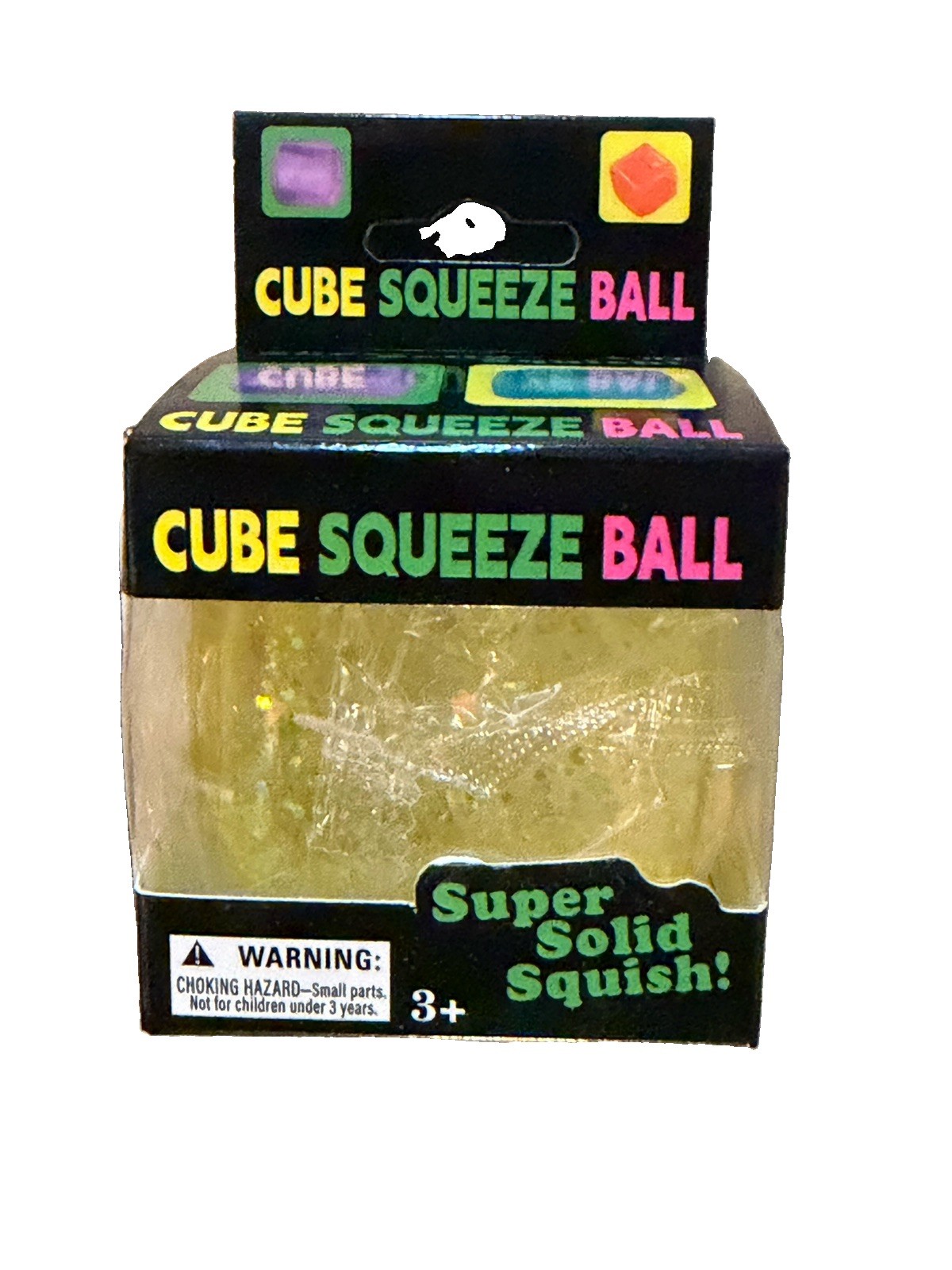 Super Solid Squish Squishy Cube Tactile Squeeze Toy, Blue Glitter, Ages 3+