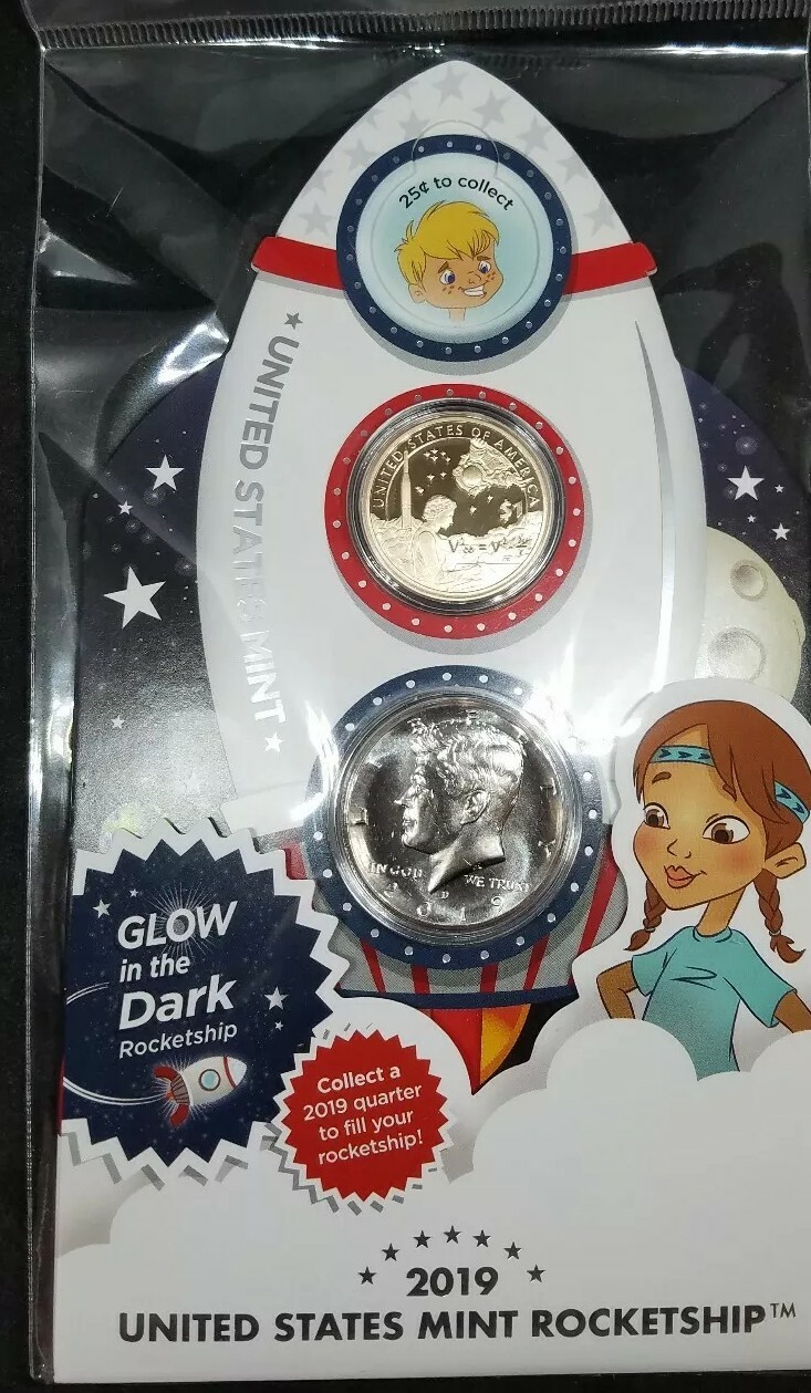US MINT 2019 GLOWS IN THE DARK KIDS ROCKET SHIP COIN SET ☆In hand ready to ship☆