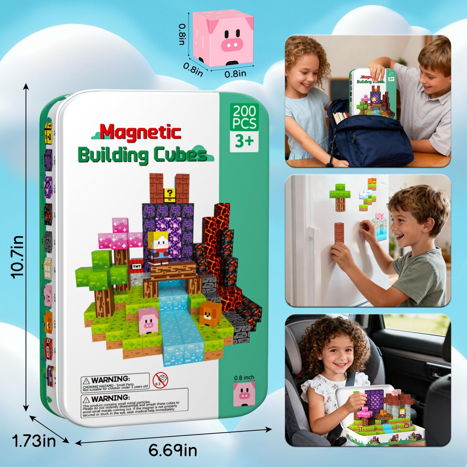 iLacven Magnetic Blocks Travel Building 200 Pcs Set, Multicolor